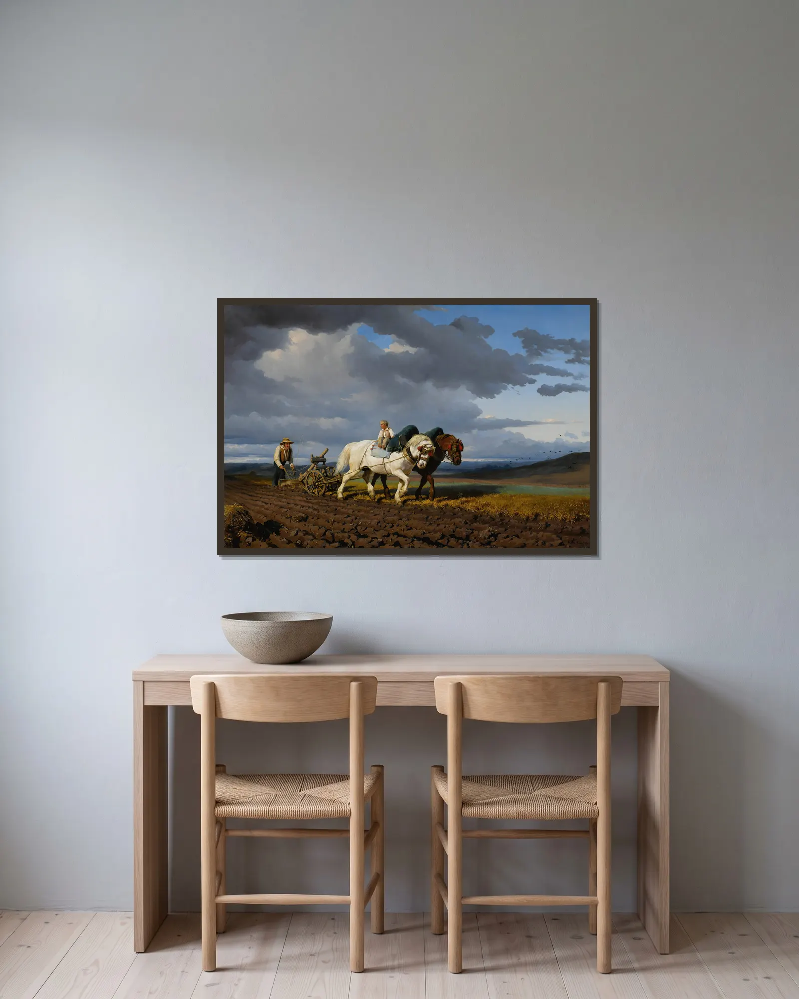 Le Labourage av Rosa Bonheur inramad på en vägg