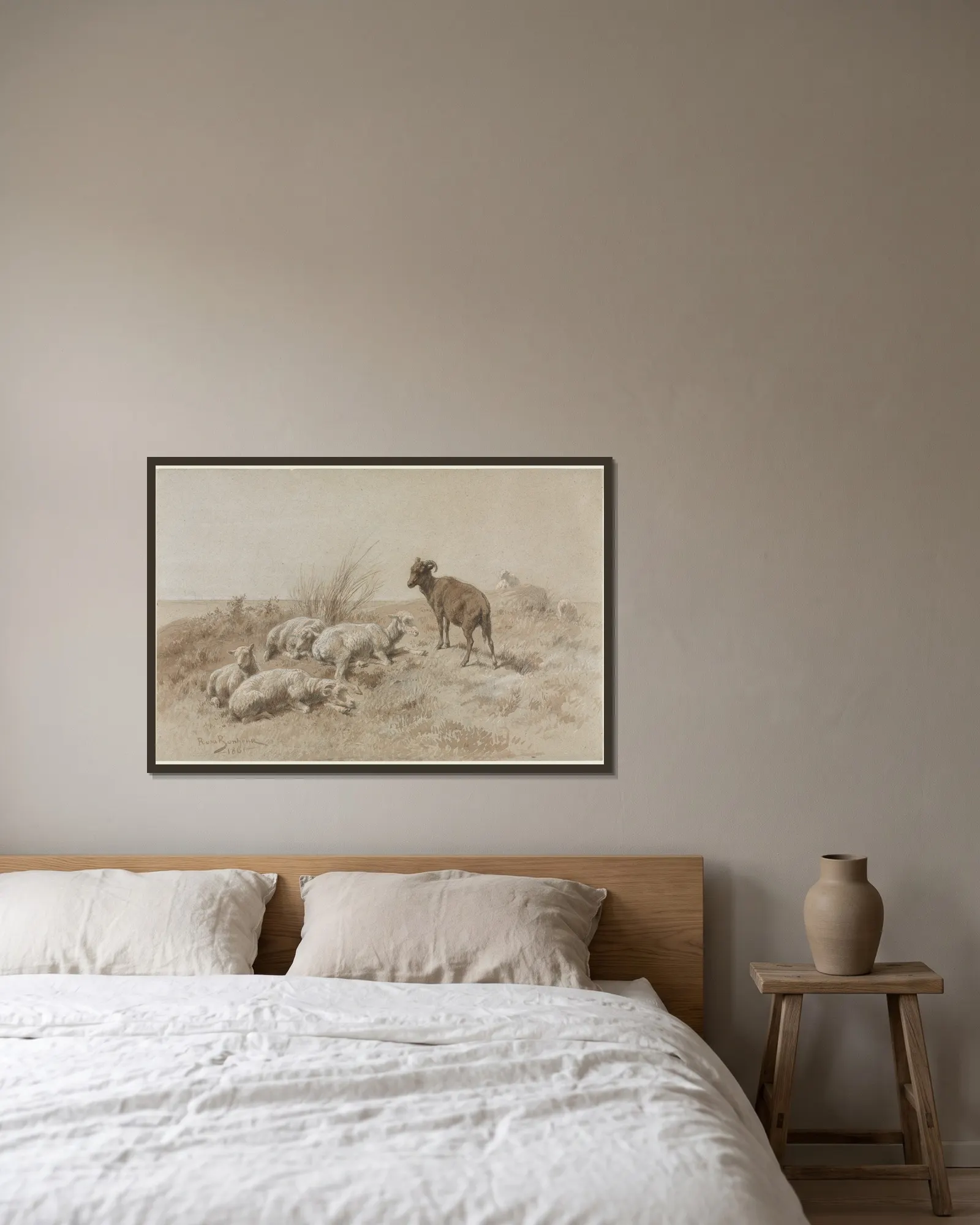 Sheep av Rosa Bonheur inramad på en vägg