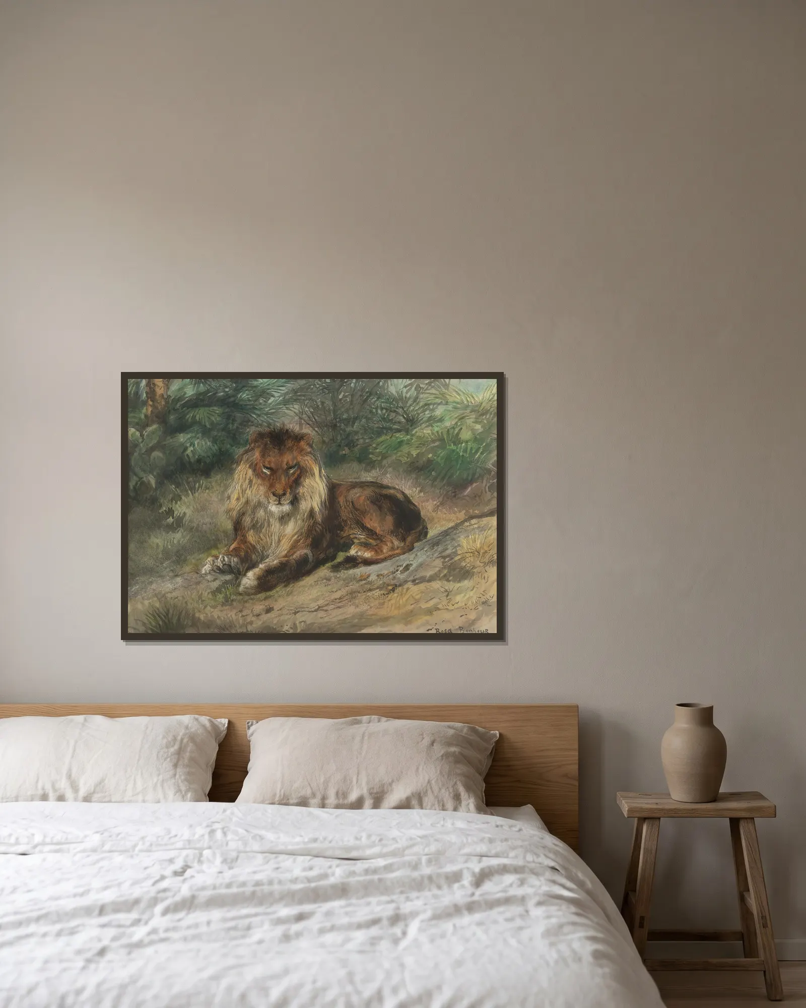 The Old Monarch av Rosa Bonheur inramad på en vägg