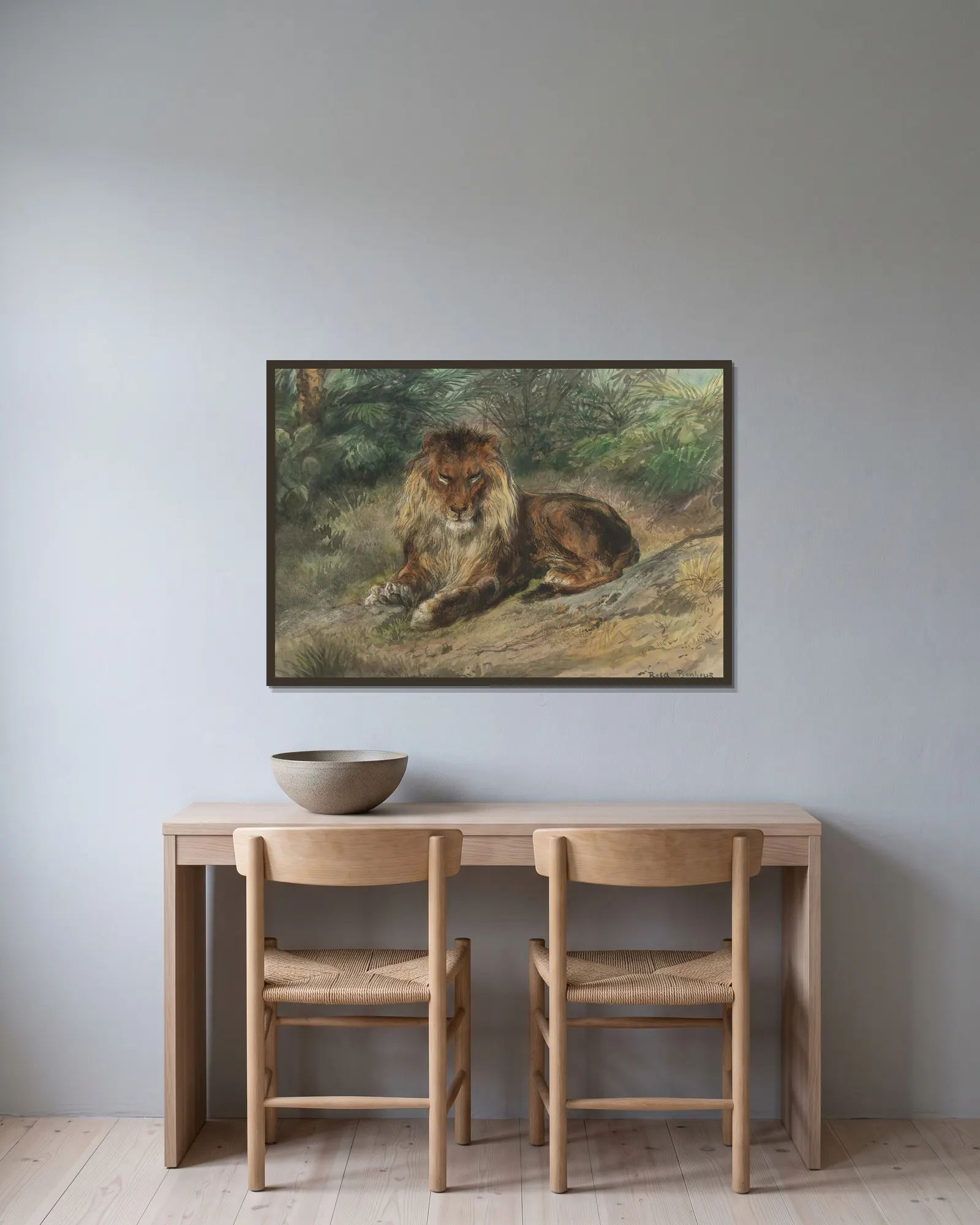 The Old Monarch av Rosa Bonheur inramad på en vägg