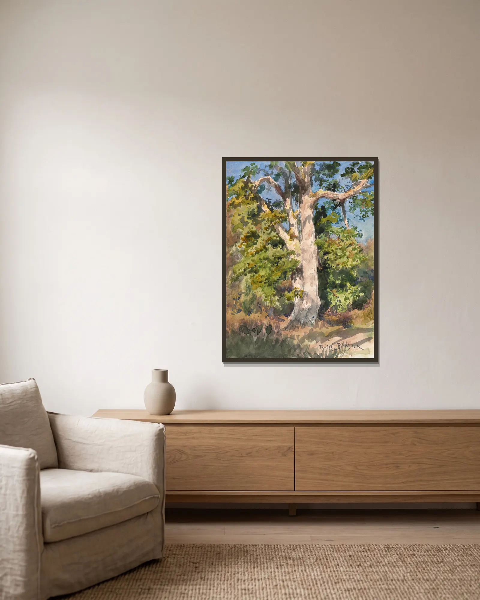 Tree Study av Rosa Bonheur inramad på en vägg