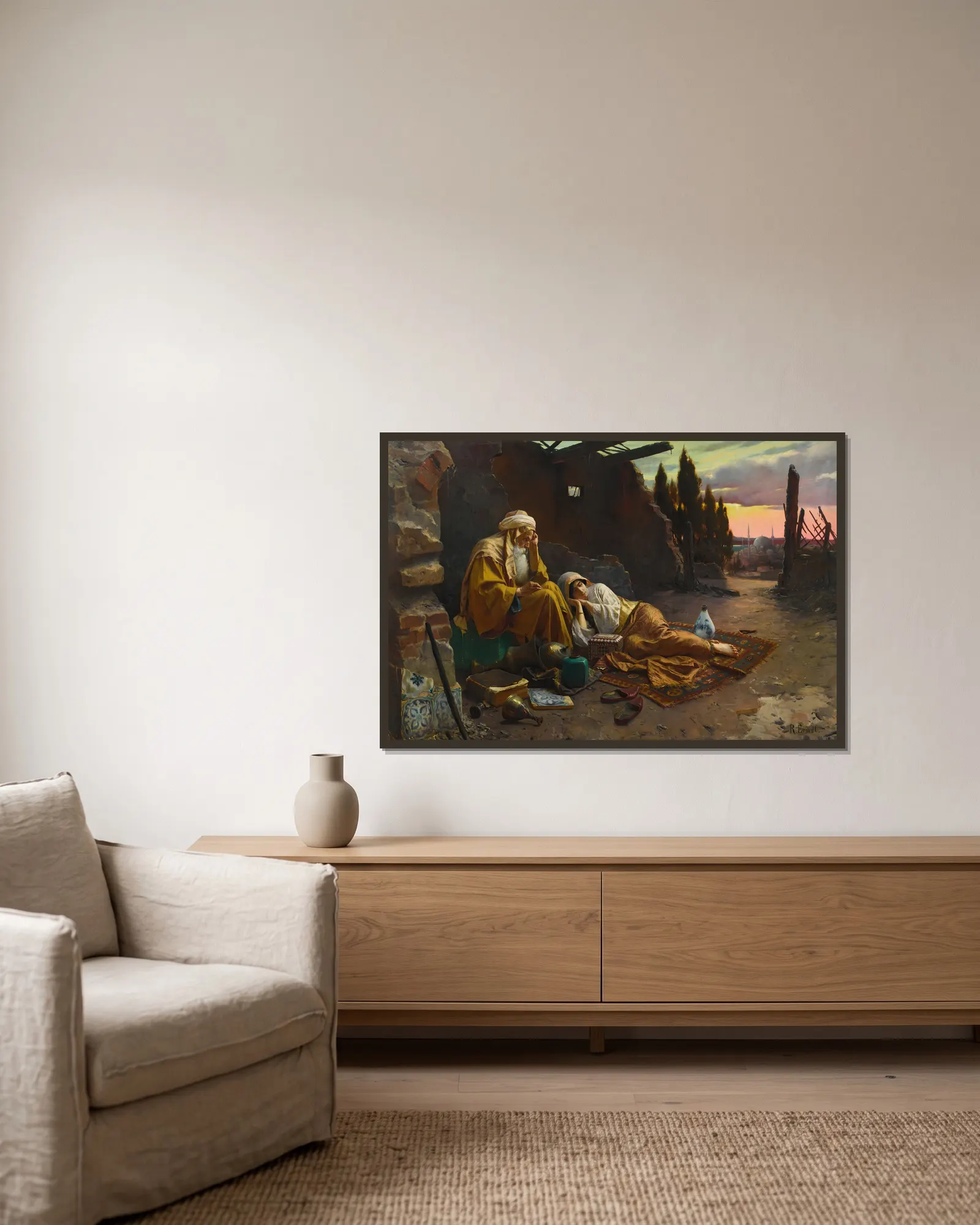 A New Dawn av Rudolf Ernst inramad på en vägg