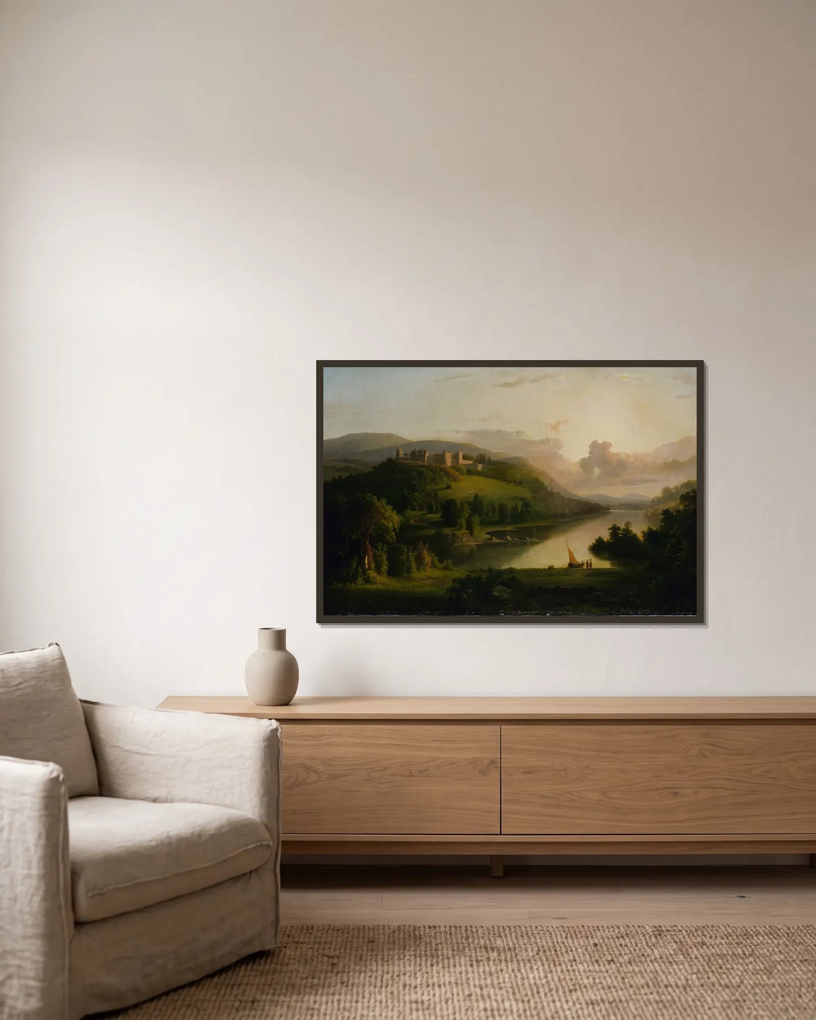Scotch Highlands av Robert S. Duncanson inramad på en vägg