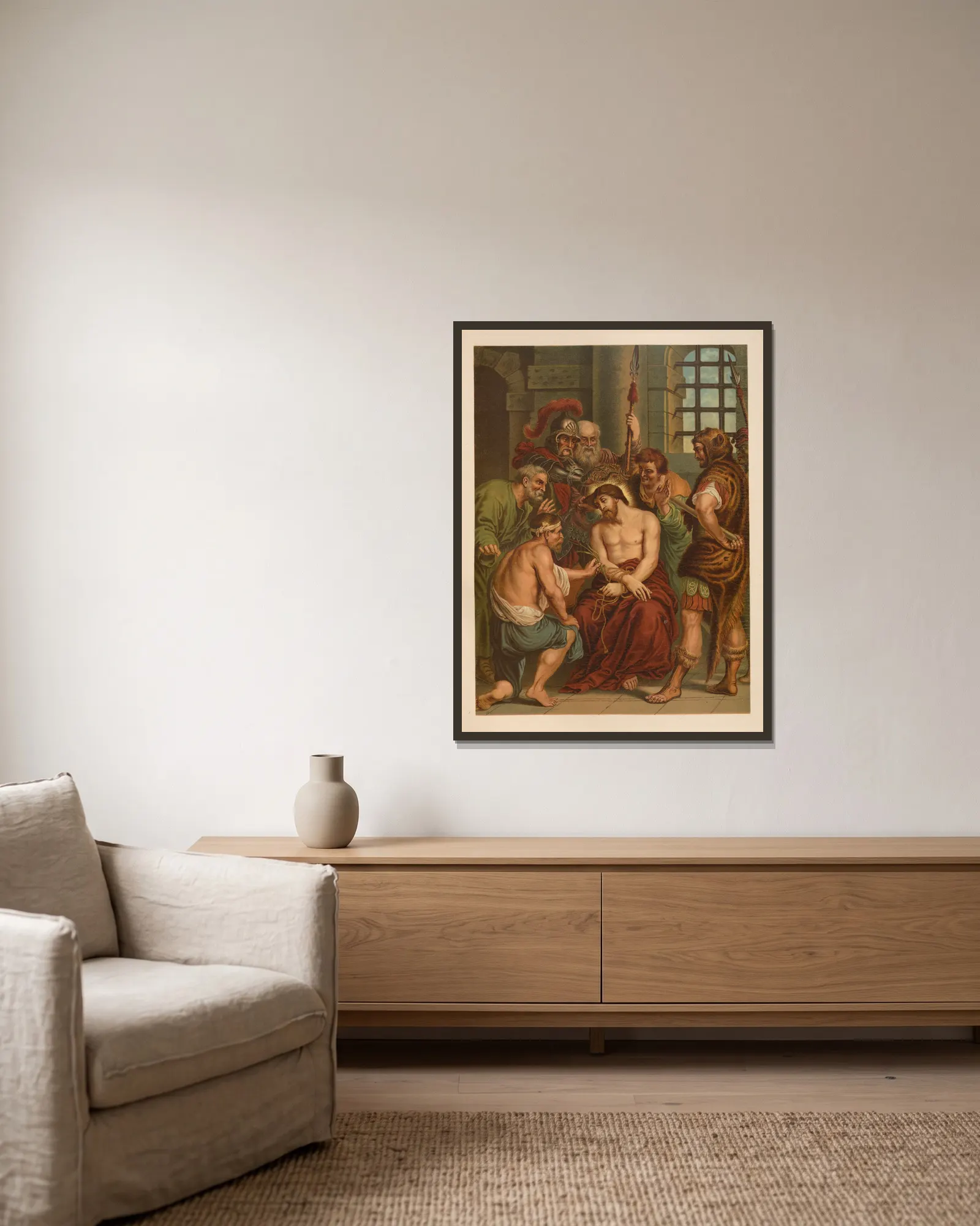 Christ the Lord mocked av Jan Ladislaw Sýkora inramad på en vägg
