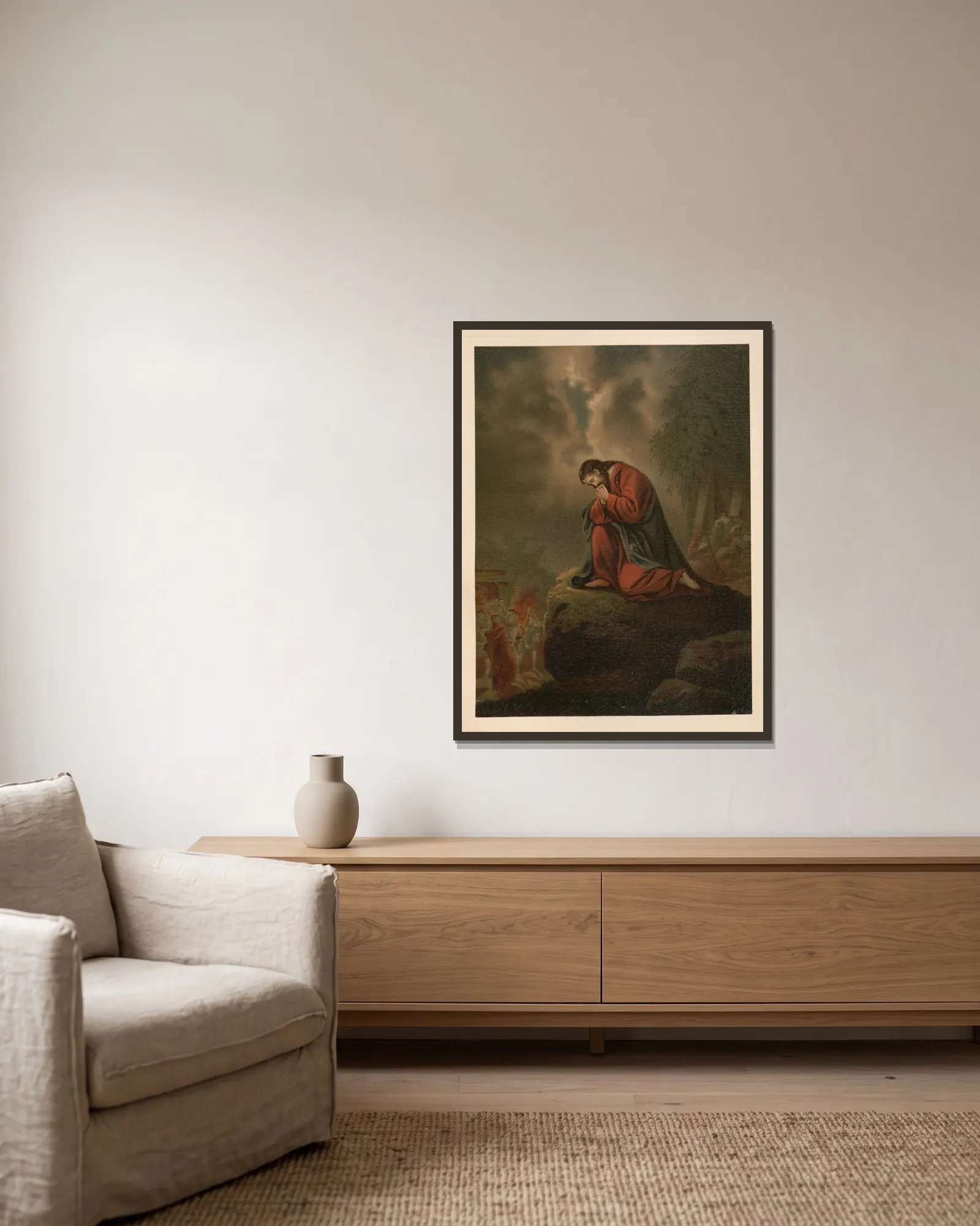 Gethsemane av Jan Ladislaw Sýkora inramad på en vägg