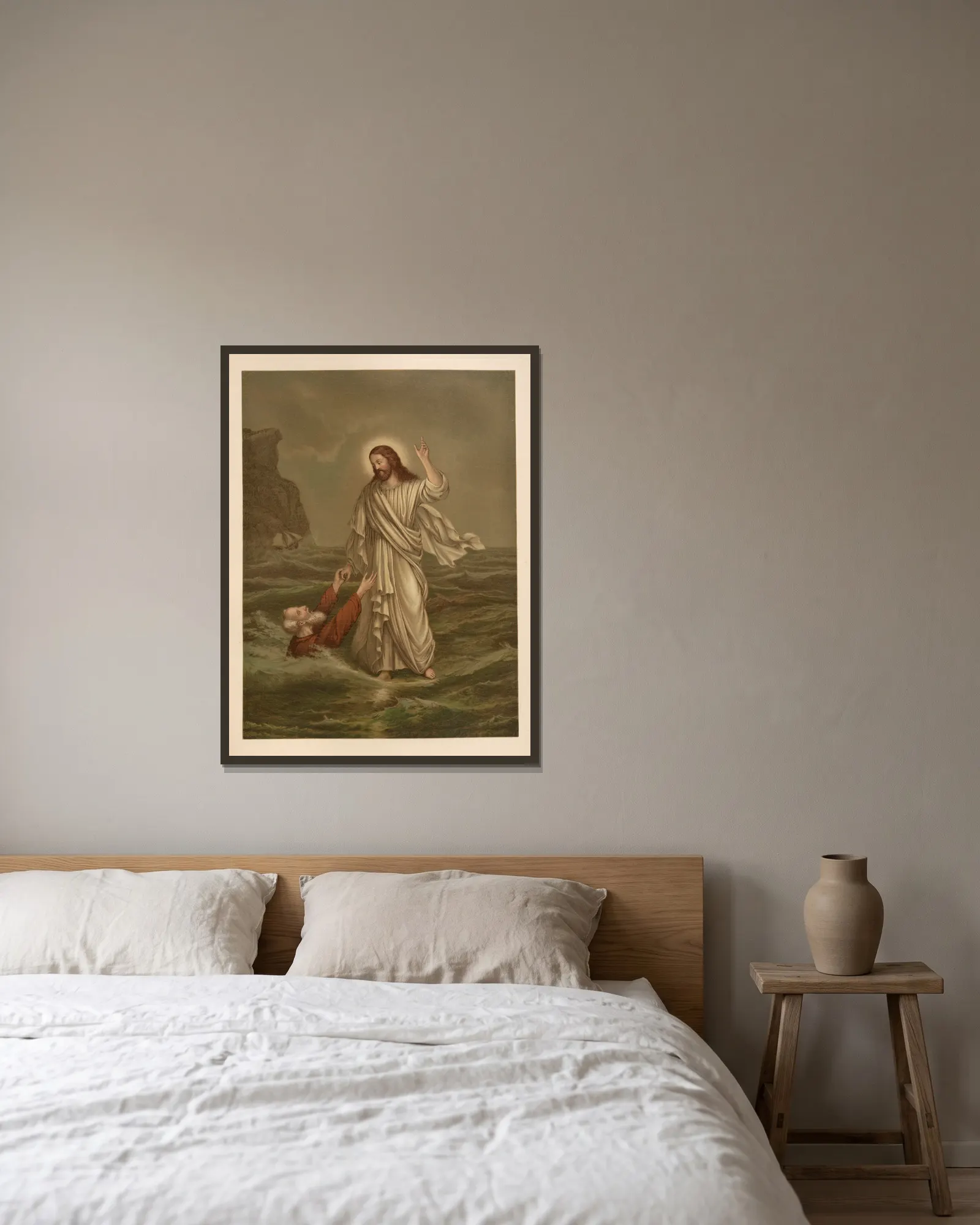 St. Peter drowning av Jan Ladislaw Sýkora inramad på en vägg