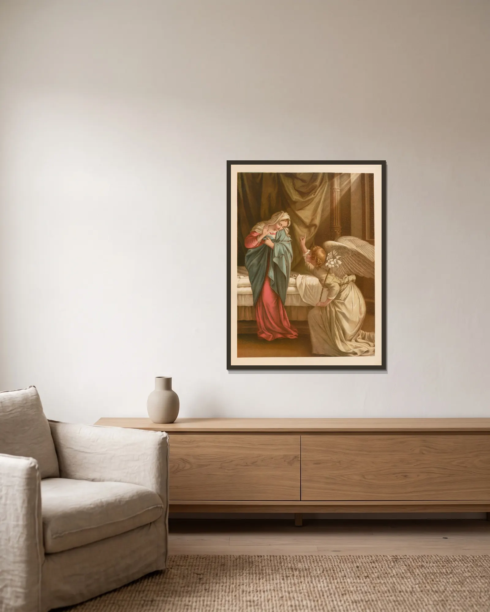 The Annunciation av Jan Ladislaw Sýkora inramad på en vägg