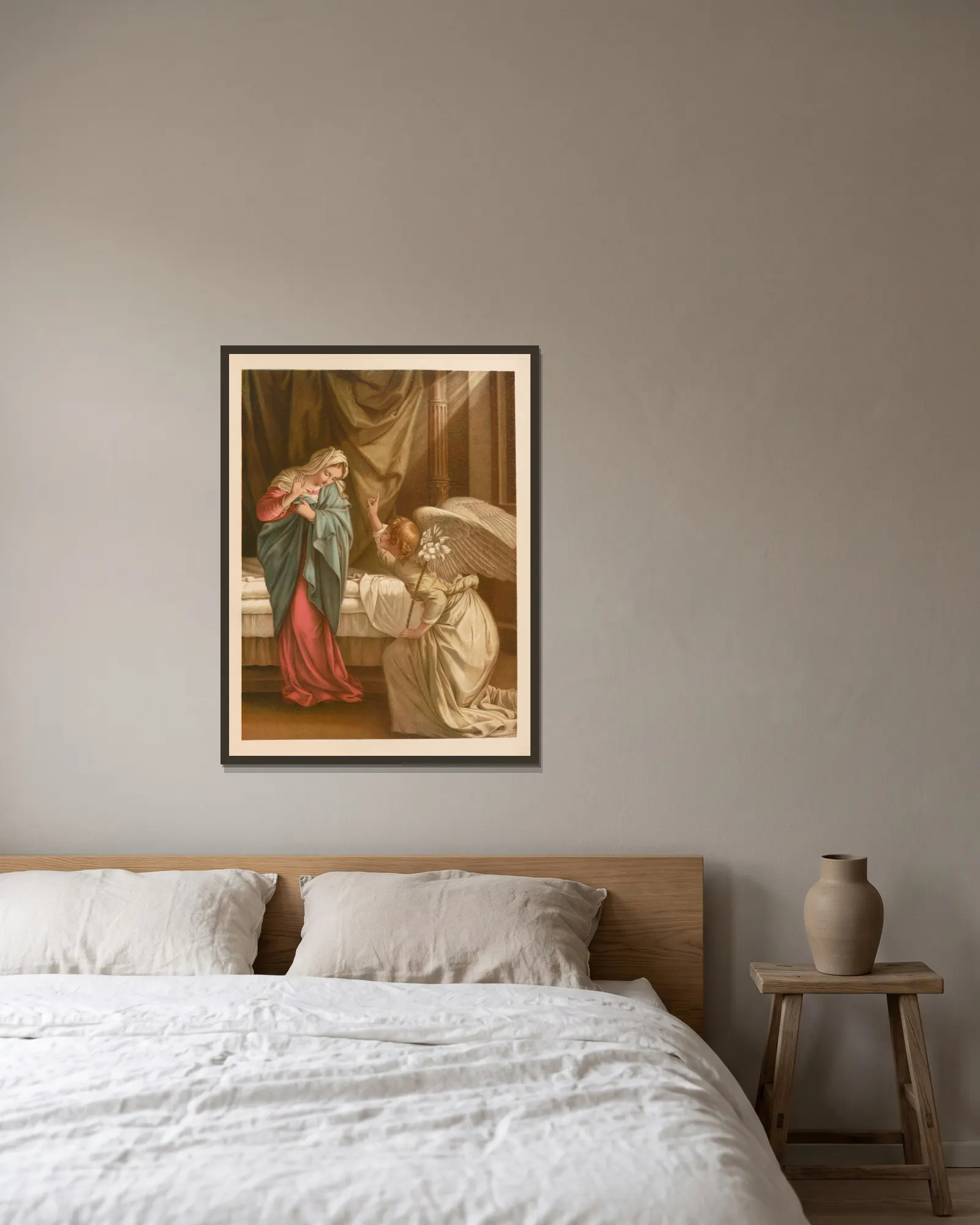 The Annunciation av Jan Ladislaw Sýkora inramad på en vägg