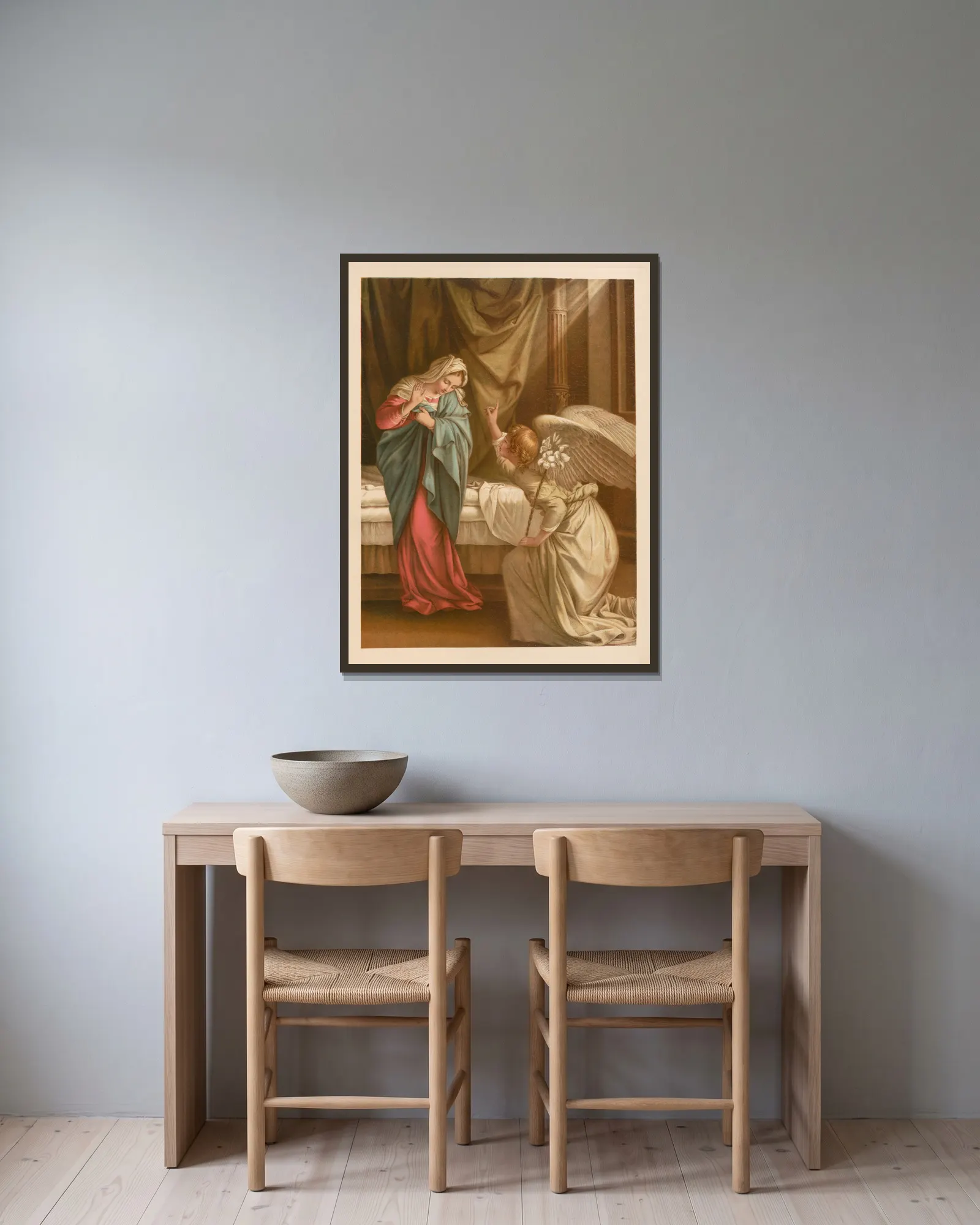 The Annunciation av Jan Ladislaw Sýkora inramad på en vägg