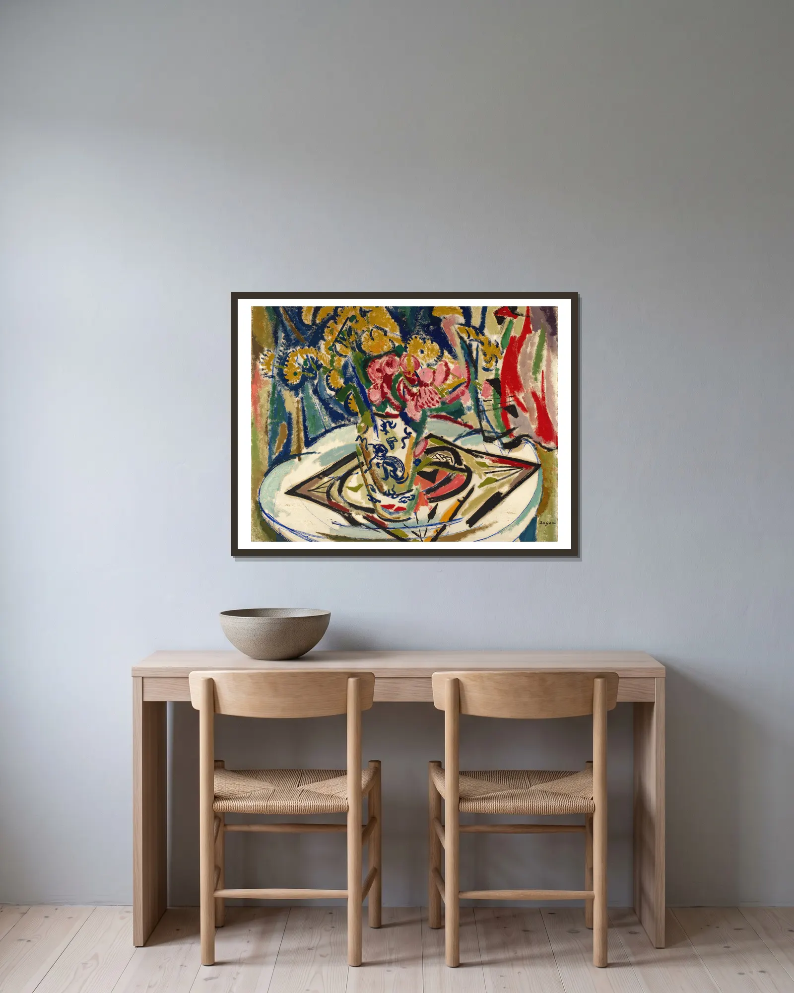 Flowers av Henry Lyman Saÿen inramad på en vägg