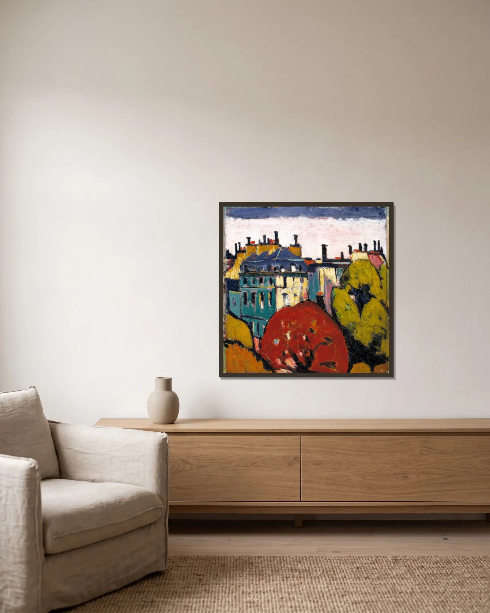 Landscape, Paris av Henry Lyman Saÿen inramad på en vägg