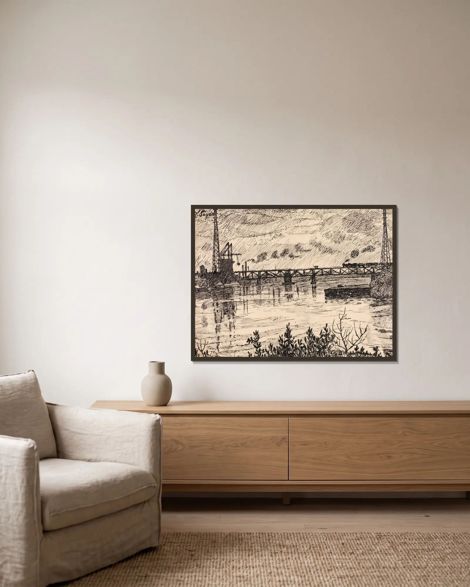 Schuylkill no. 3 av Henry Lyman Saÿen inramad på en vägg
