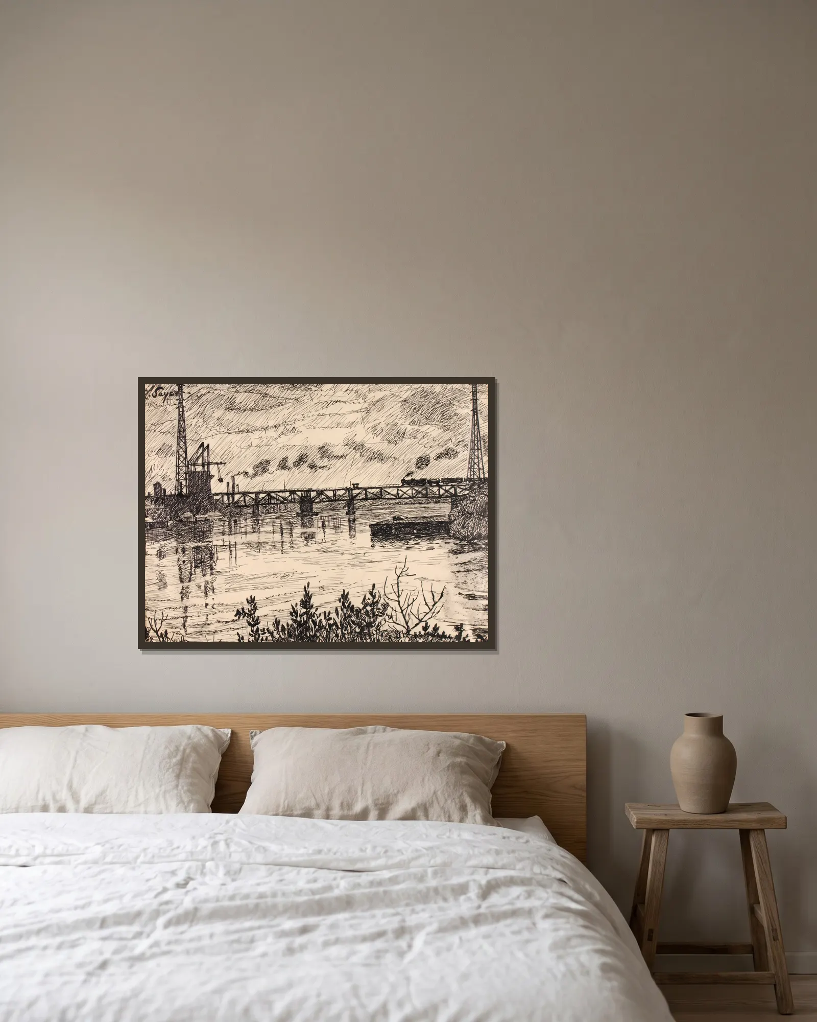 Schuylkill no. 3 av Henry Lyman Saÿen inramad på en vägg