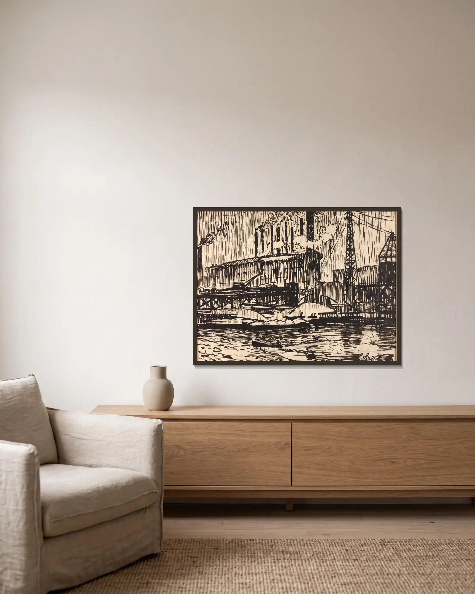 Schuylkill no. 5 av Henry Lyman Saÿen inramad på en vägg