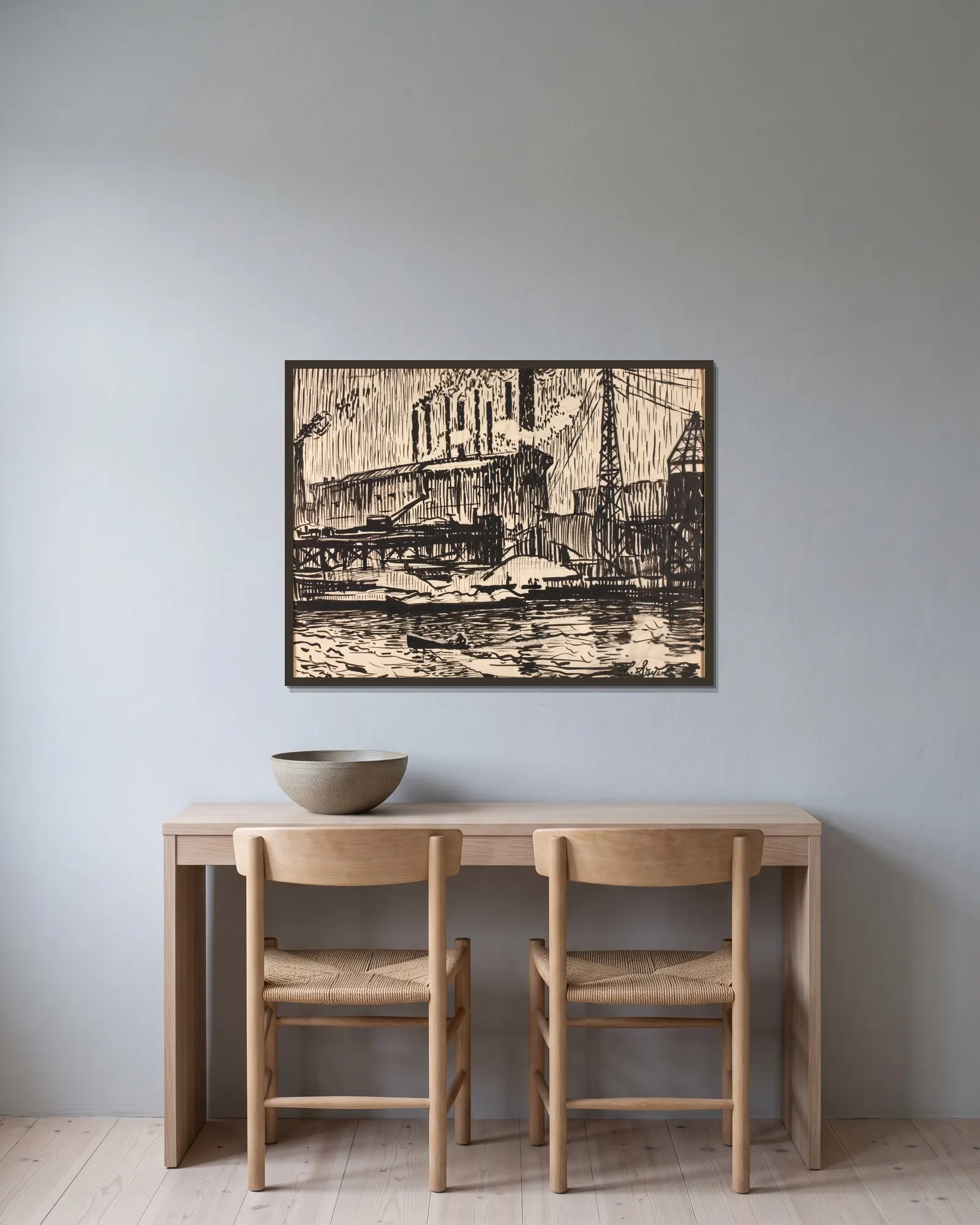 Schuylkill no. 5 av Henry Lyman Saÿen inramad på en vägg