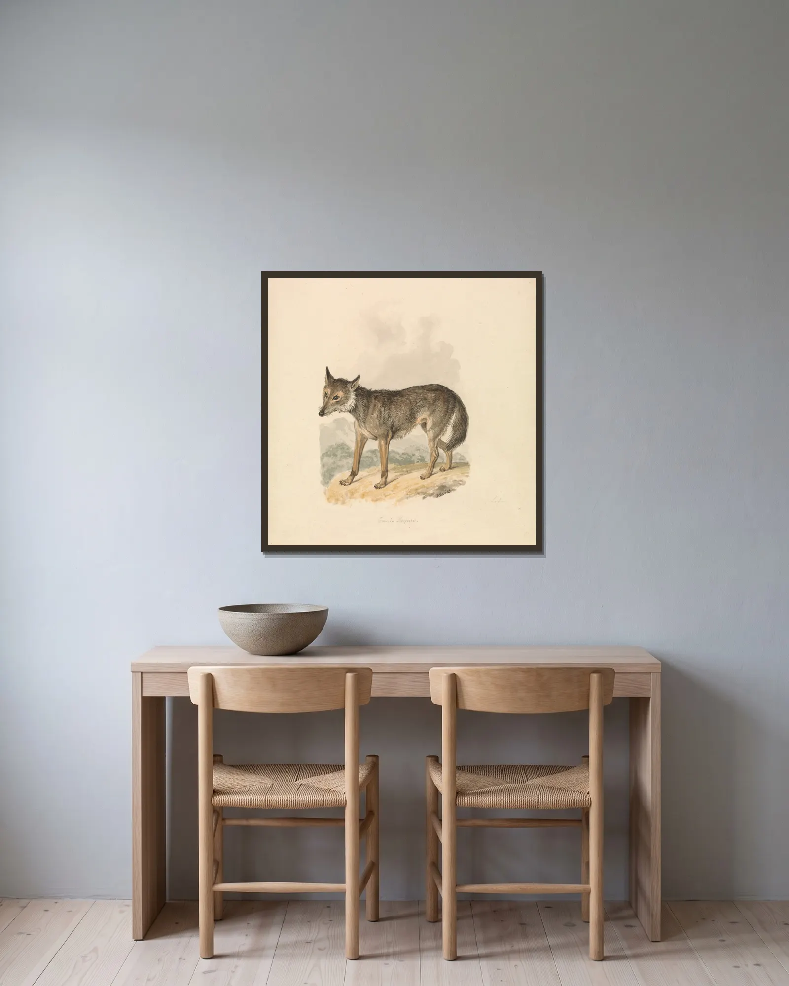 Canis Lupus, or Gray Wolf av Samuel Howitt inramad på en vägg