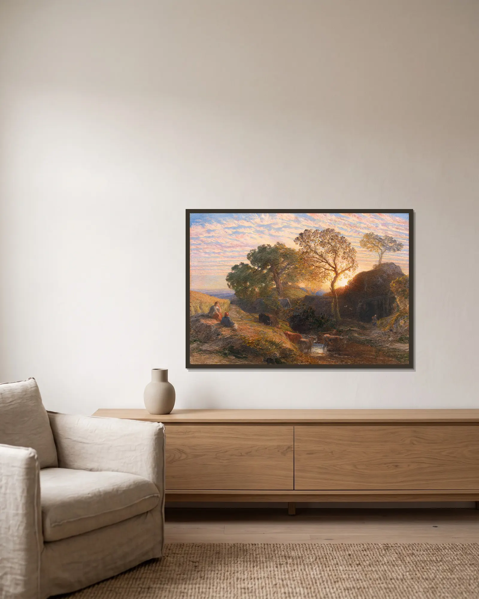 Sunset av Samuel Palmer inramad på en vägg