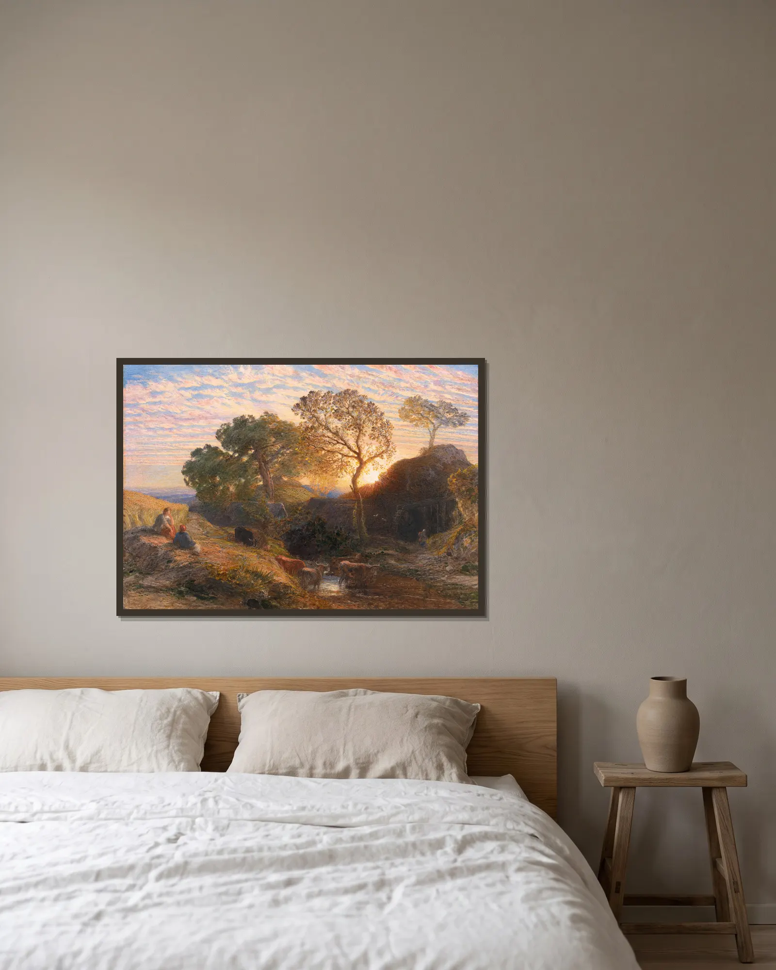 Sunset av Samuel Palmer inramad på en vägg
