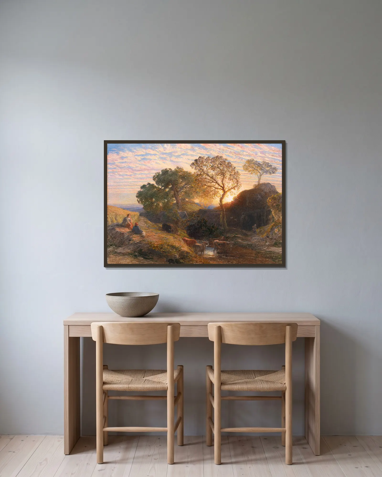 Sunset av Samuel Palmer inramad på en vägg