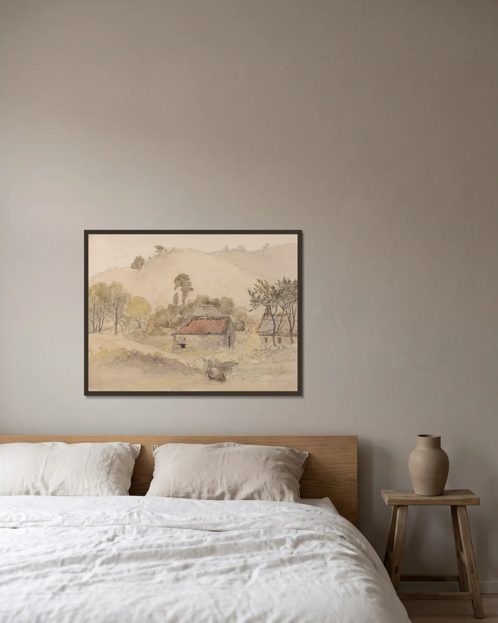 The Barns – nr 1 av Samuel Palmer inramad på en vägg