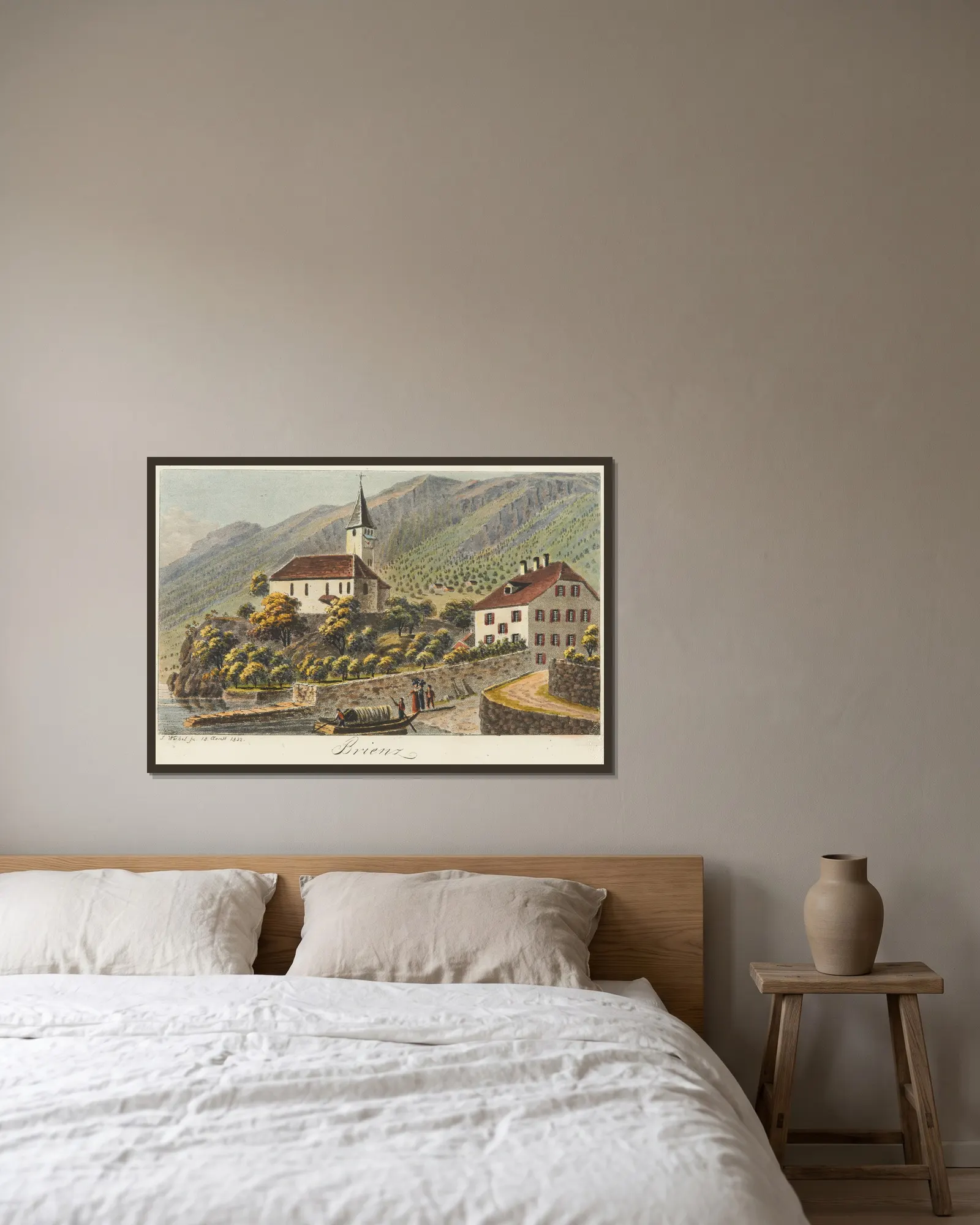 Brienz av Jakob Samuel Weibel inramad på en vägg