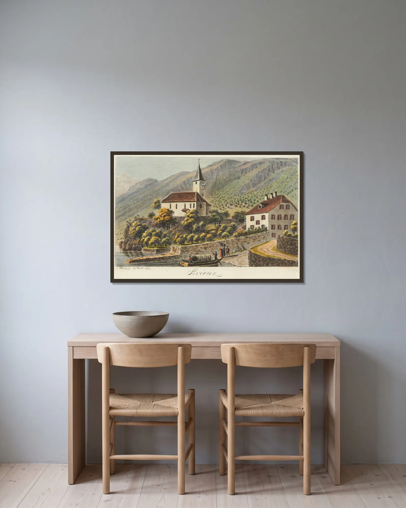 Brienz av Jakob Samuel Weibel inramad på en vägg