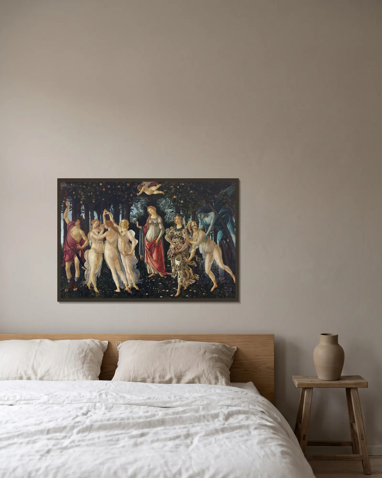 Spring av Sandro Botticelli inramad på en vägg