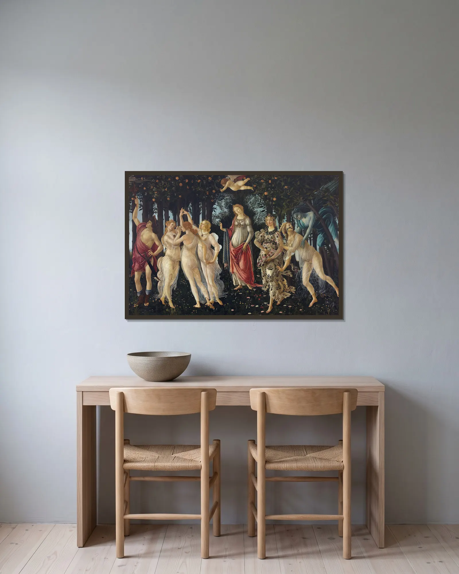 Spring av Sandro Botticelli inramad på en vägg