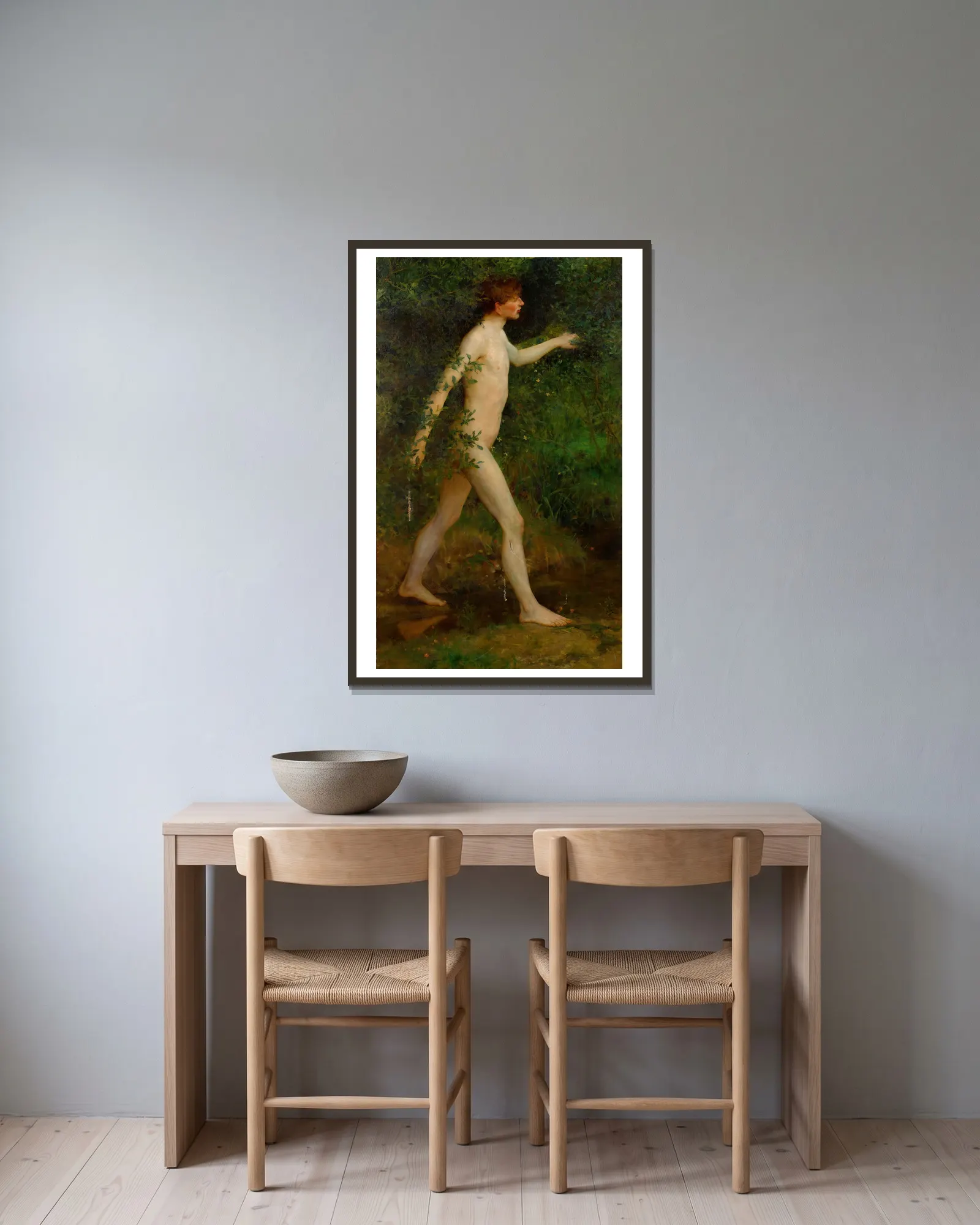 A Woodland Bather av Henry Scott Tuke inramad på en vägg