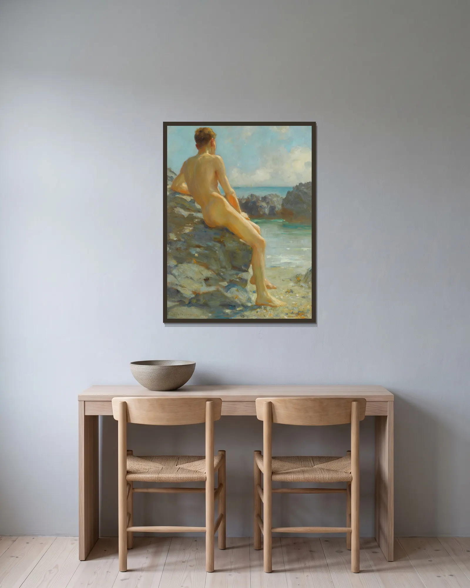The Bather av Henry Scott Tuke inramad på en vägg
