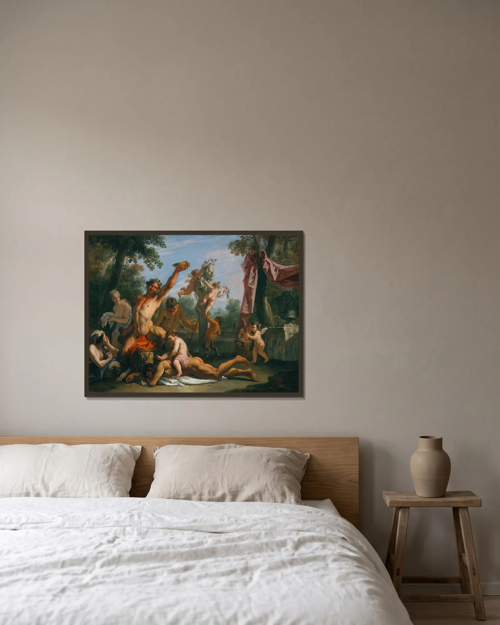 A Bacchanal av Sebastiano Ricci inramad på en vägg