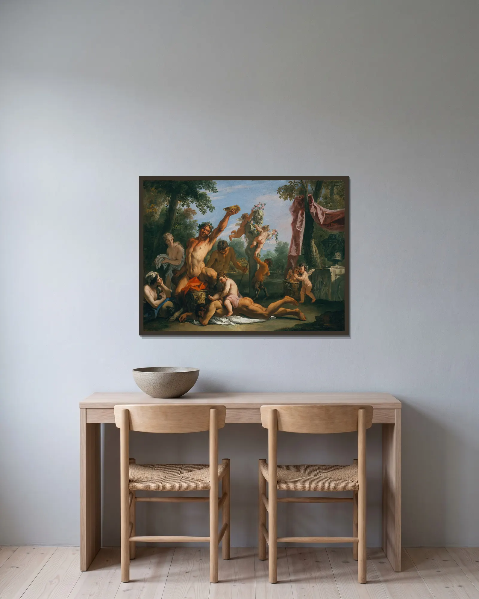 A Bacchanal av Sebastiano Ricci inramad på en vägg