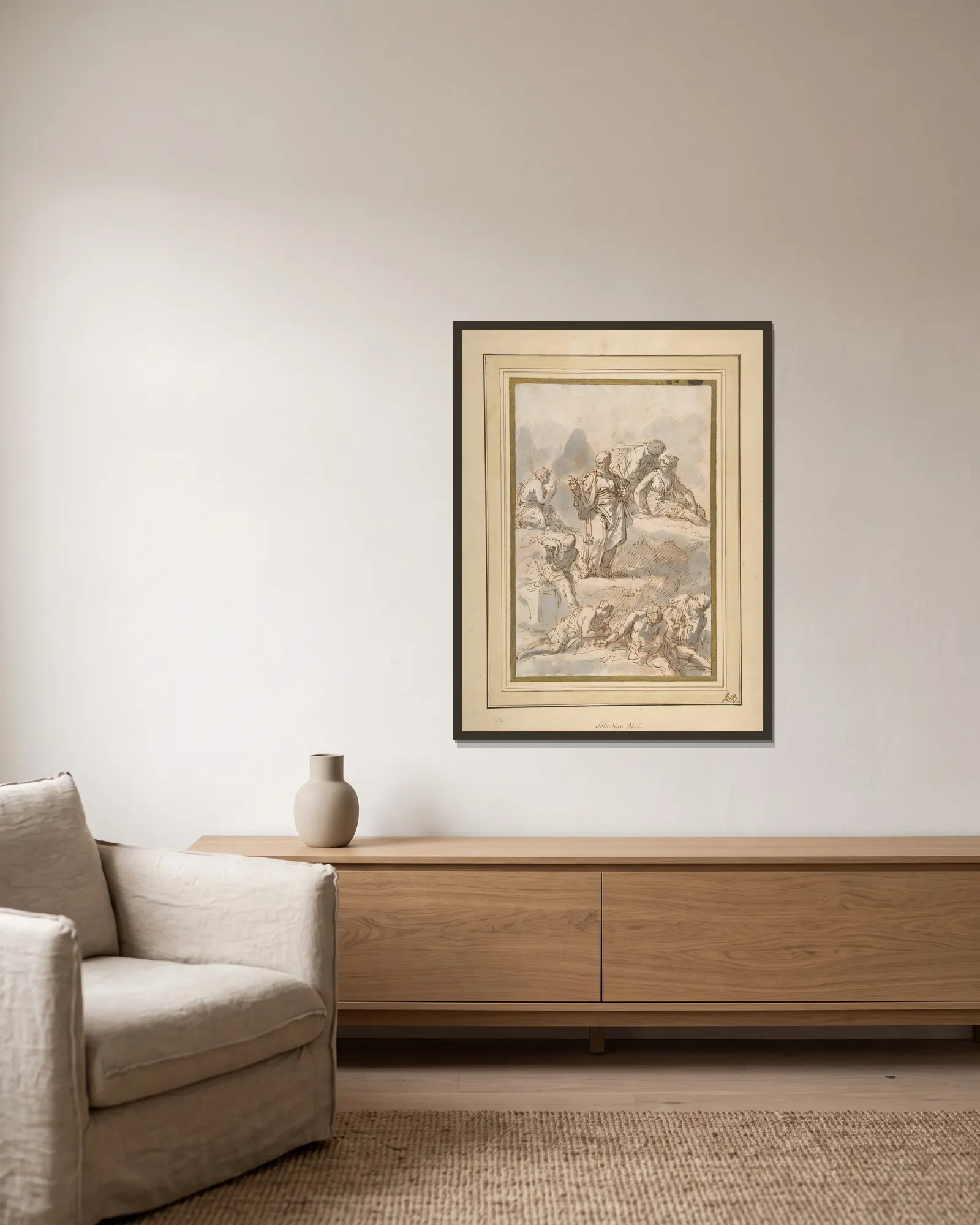Figure Studies av Sebastiano Ricci inramad på en vägg