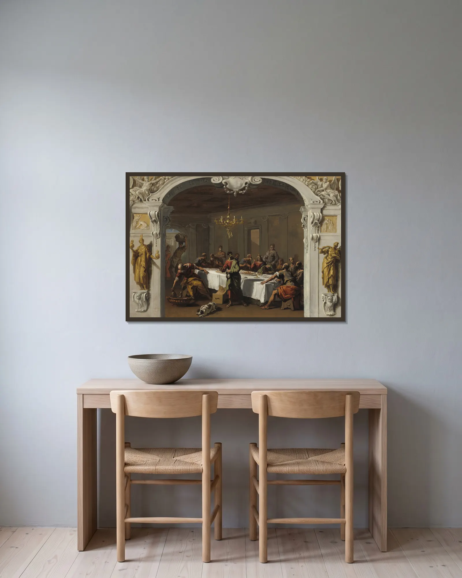 The Last Supper av Sebastiano Ricci inramad på en vägg