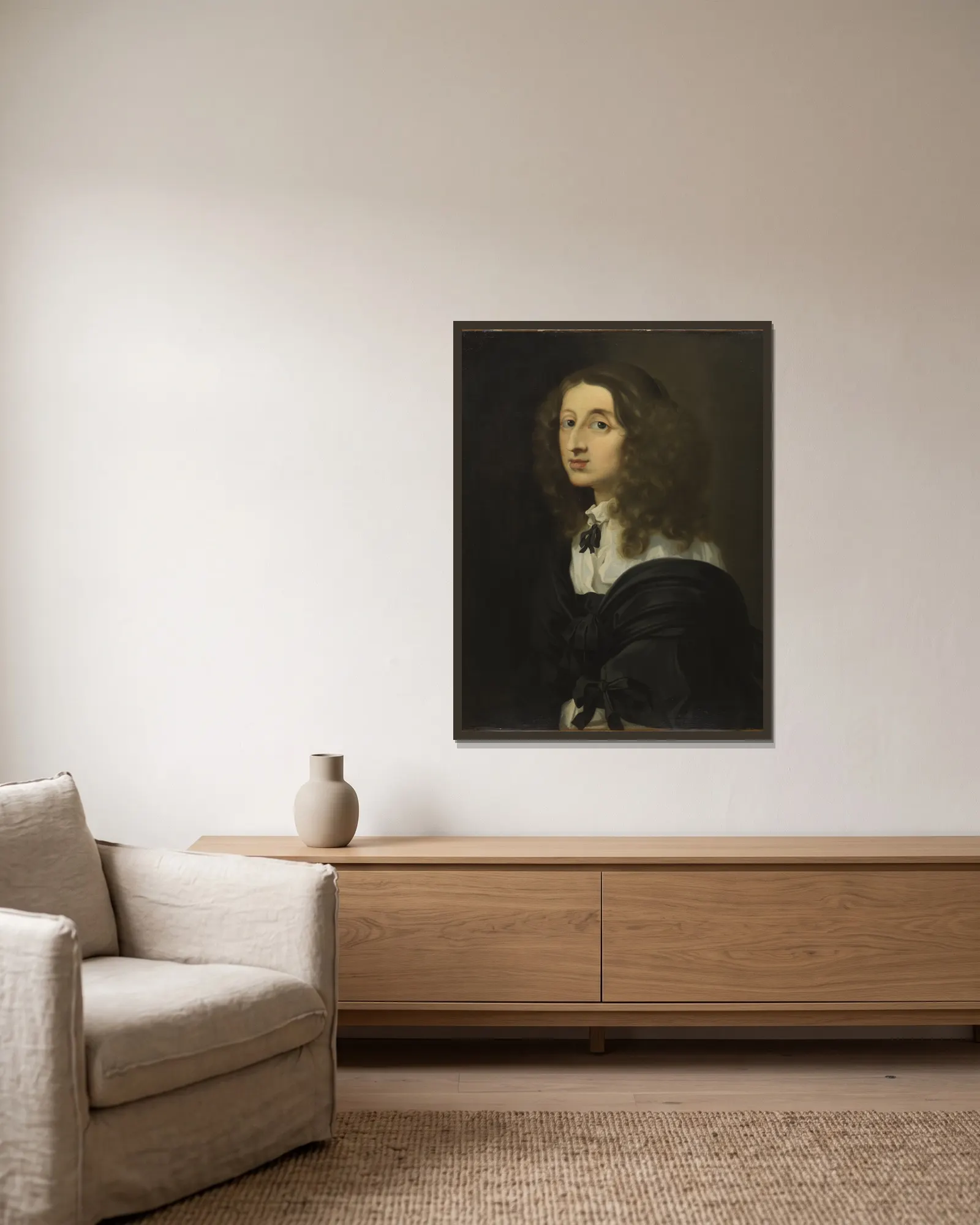 Queen Christina av Sébastien Bourdon inramad på en vägg
