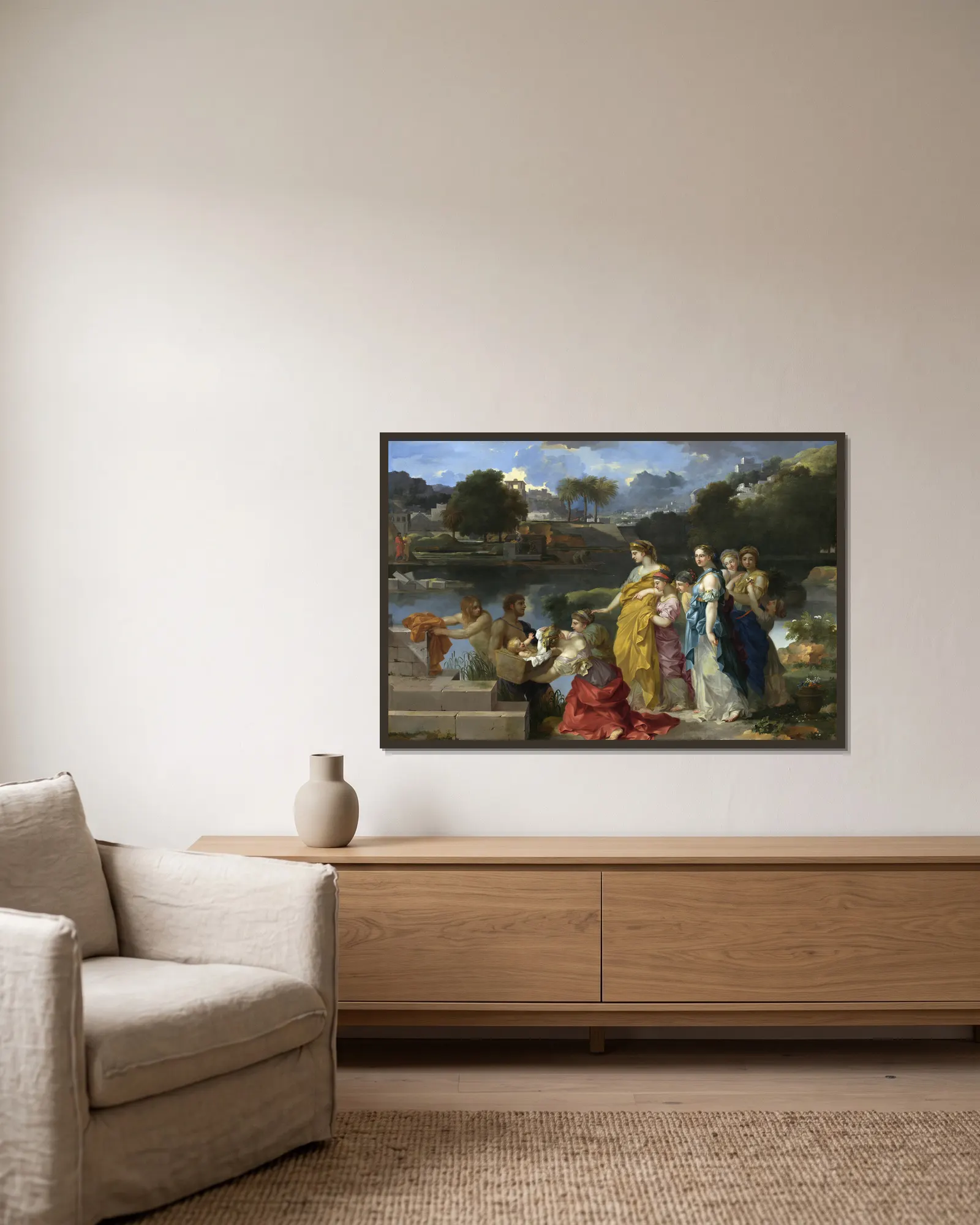 The Finding of Moses av Sébastien Bourdon inramad på en vägg