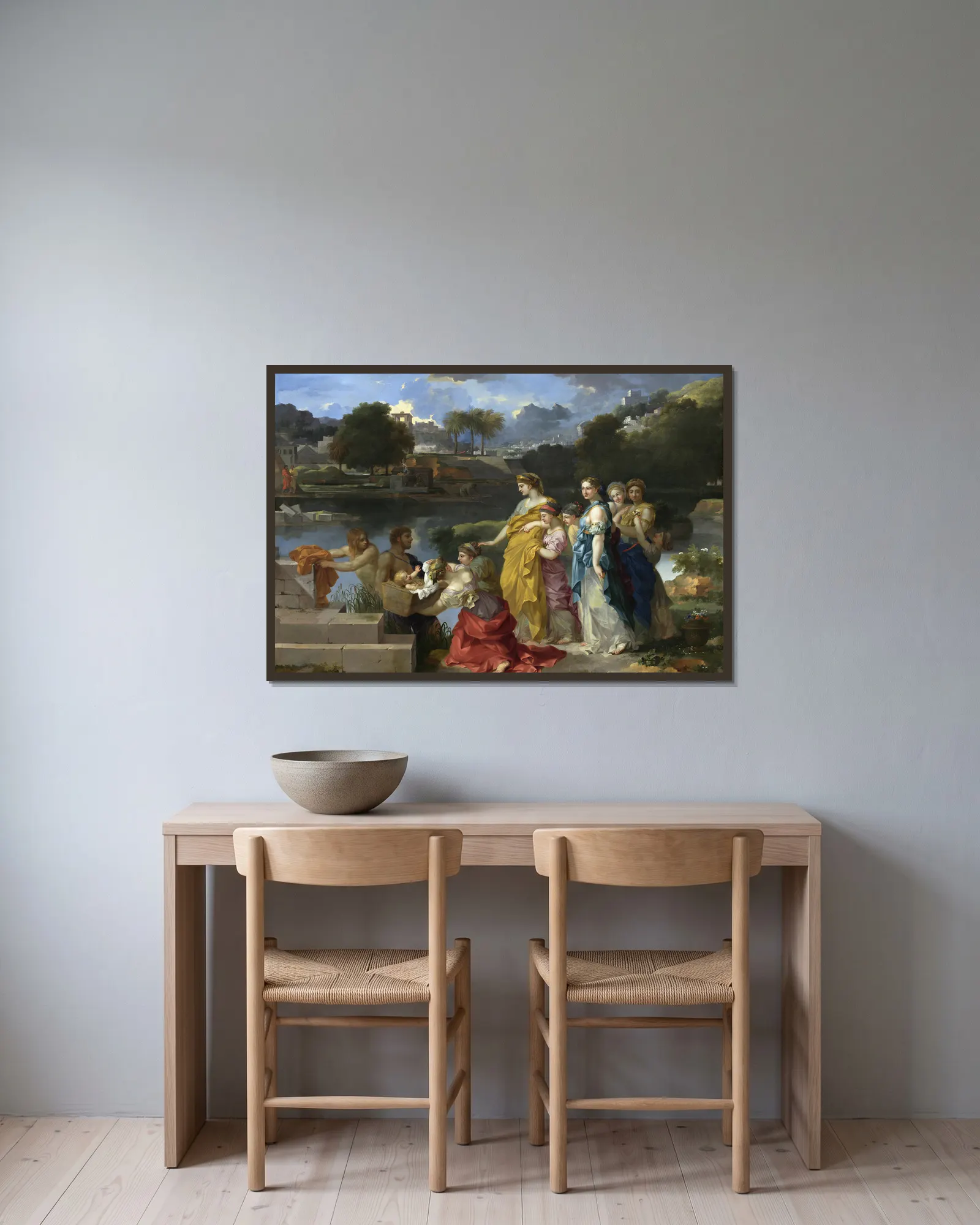 The Finding of Moses av Sébastien Bourdon inramad på en vägg