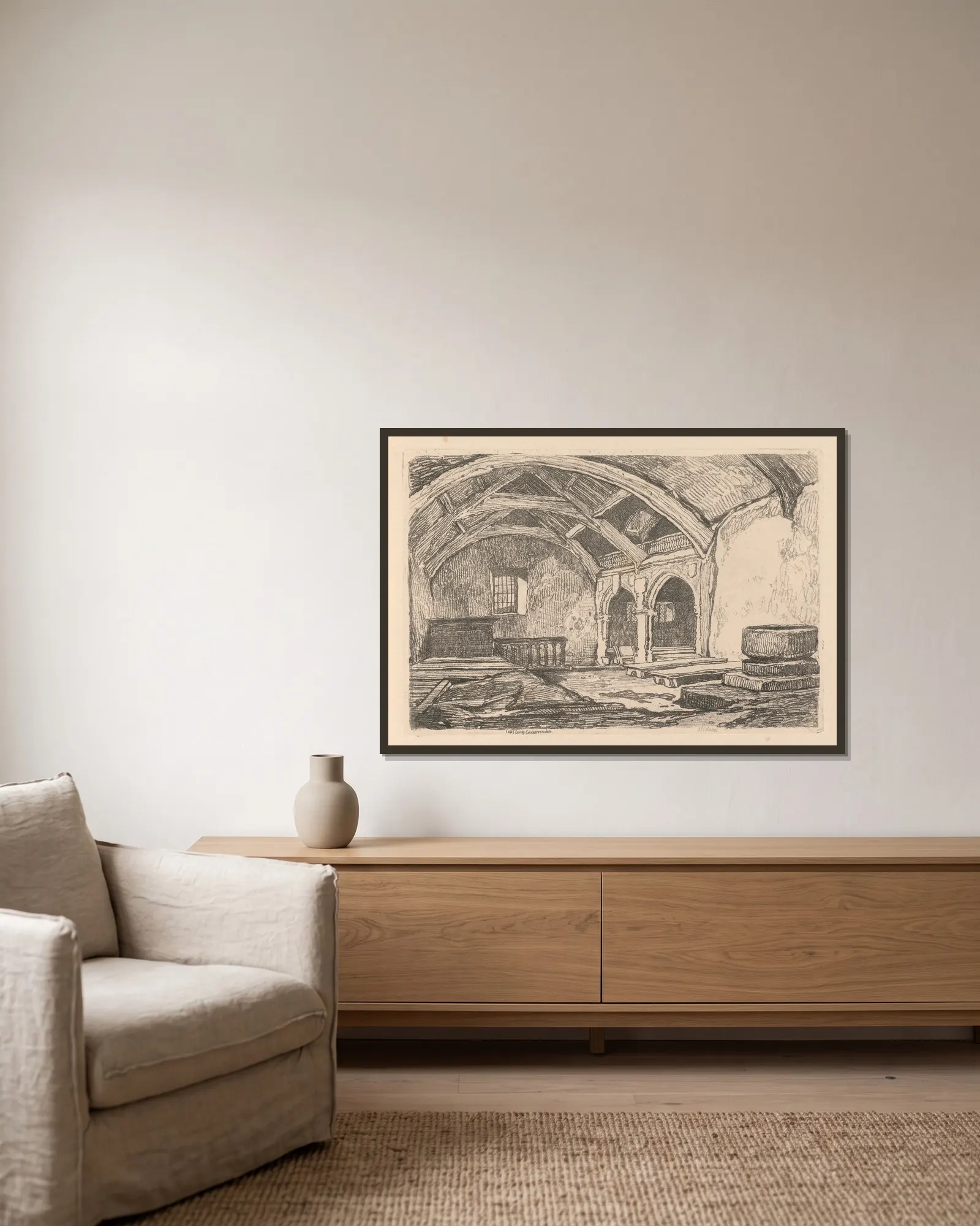 Capel Carrig, Caernarvonshire av John Sell Cotman inramad på en vägg