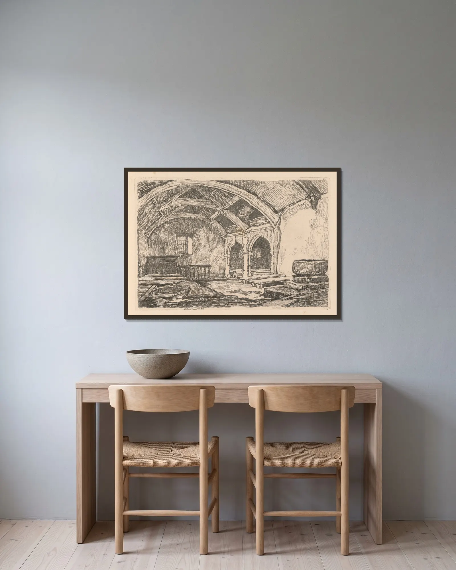 Capel Carrig, Caernarvonshire av John Sell Cotman inramad på en vägg