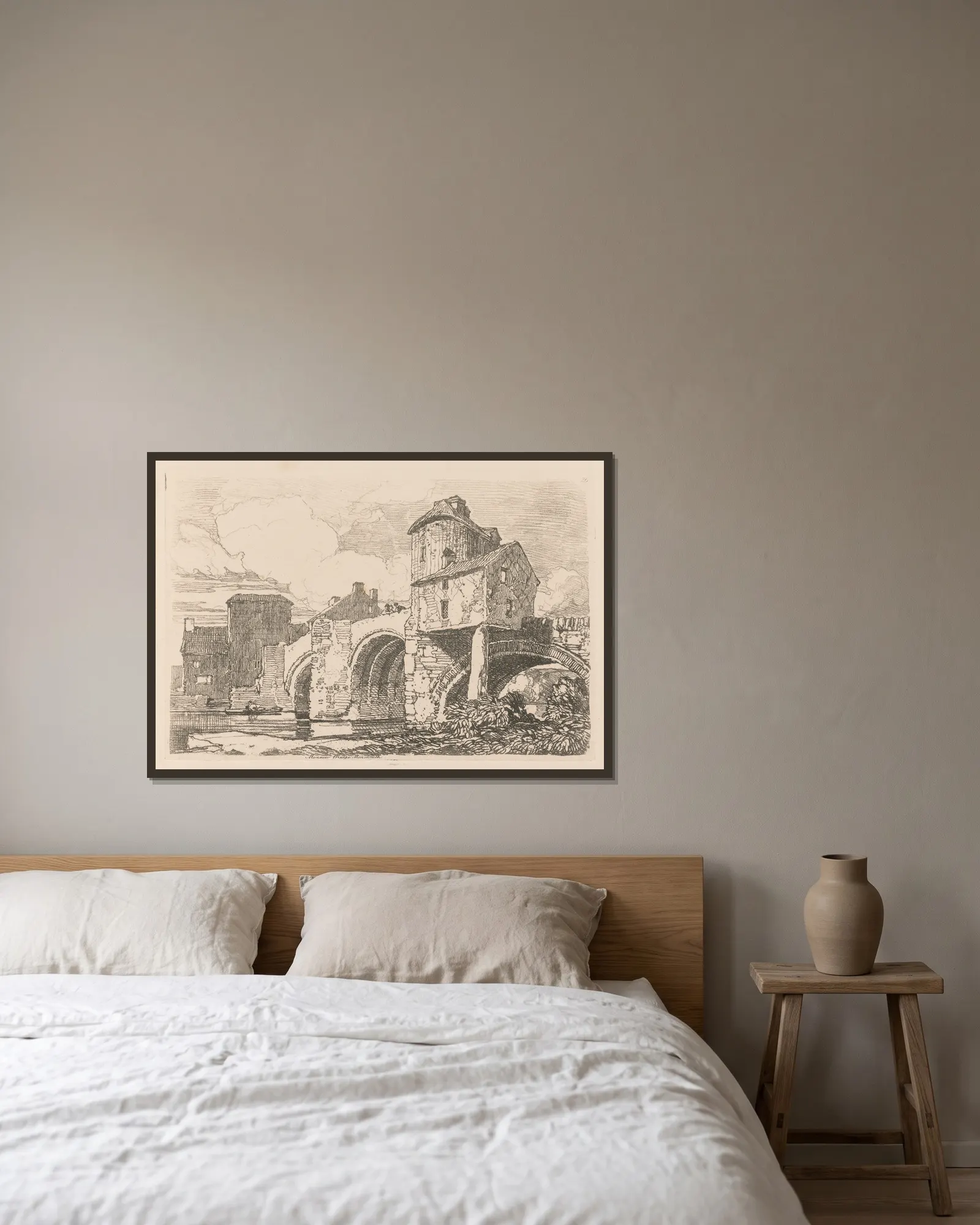 Monnow Bridge, Monmouthshire av John Sell Cotman inramad på en vägg