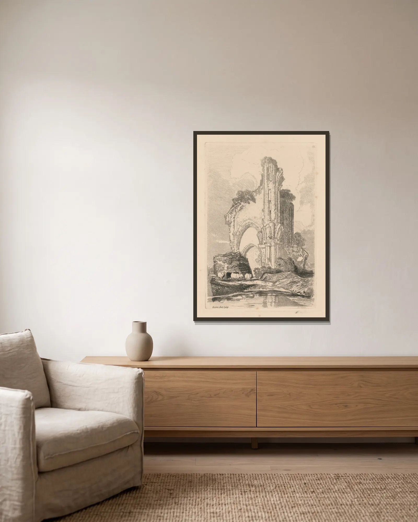Wenlock Priory, Salop av John Sell Cotman inramad på en vägg