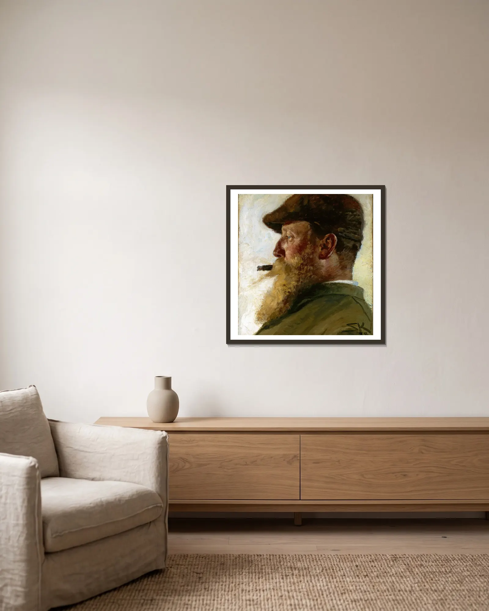 Christian Krohg av Peder Severin Krøyer inramad på en vägg