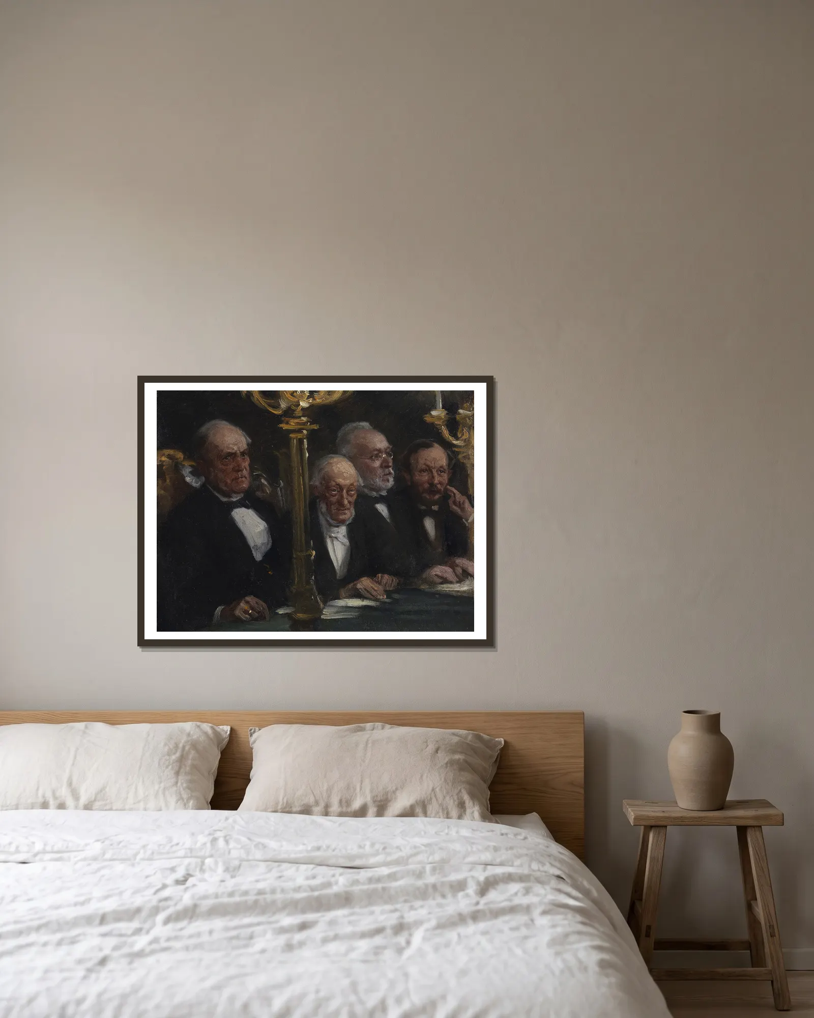 Portrætgruppe av Peder Severin Krøyer inramad på en vägg