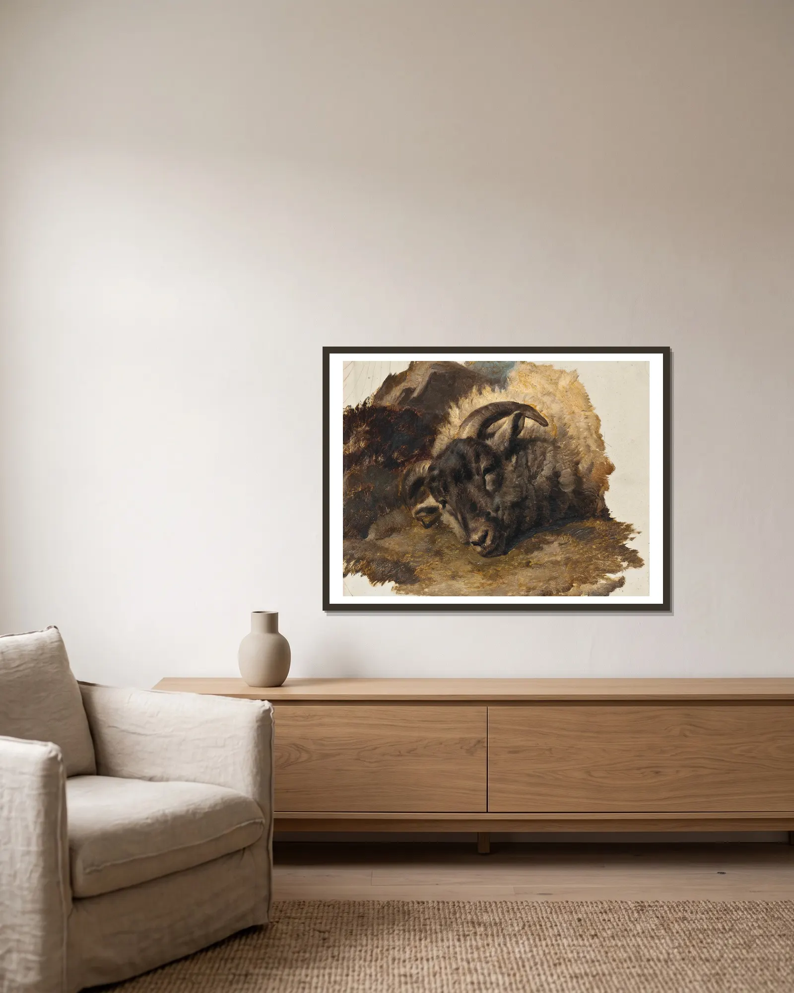 Study Of A Ram’s Head av Thomas Sidney Cooper inramad på en vägg