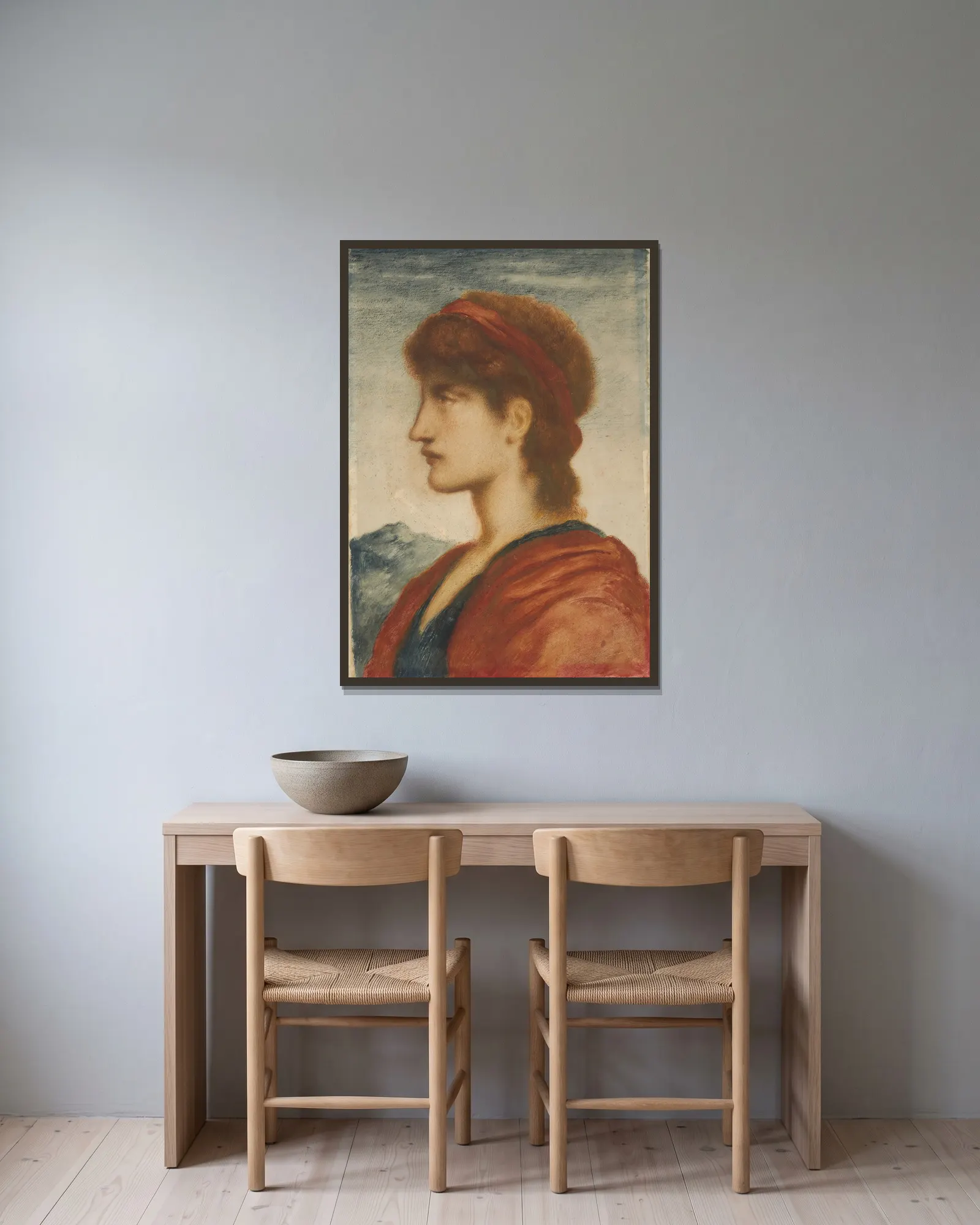 Head av Simeon Solomon inramad på en vägg