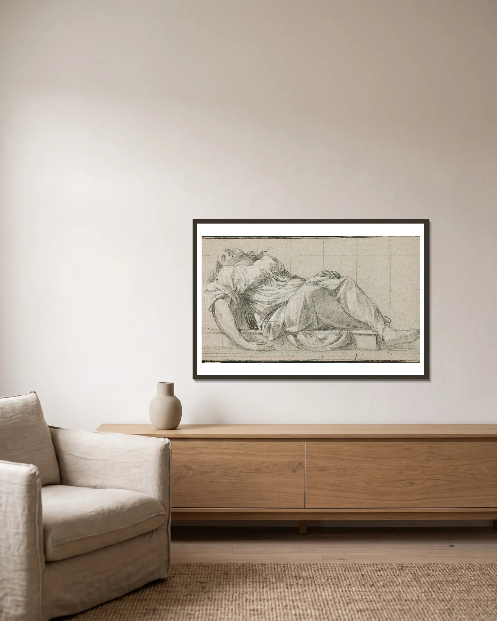Reclining Model av Simon Vouet inramad på en vägg