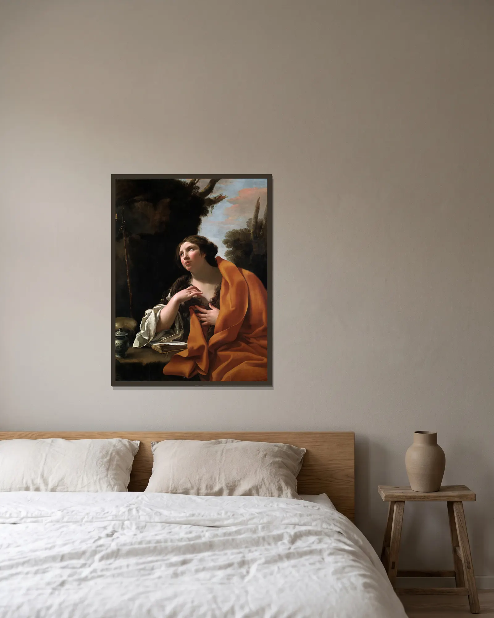 Saint Mary Magdalen av Simon Vouet inramad på en vägg