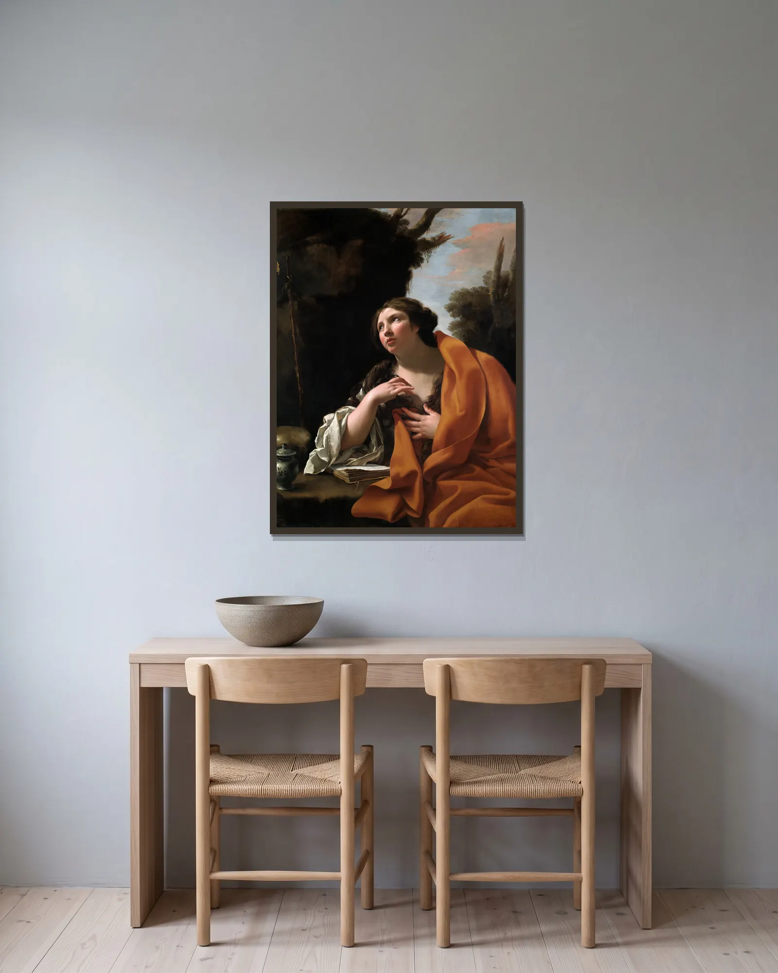Saint Mary Magdalen av Simon Vouet inramad på en vägg