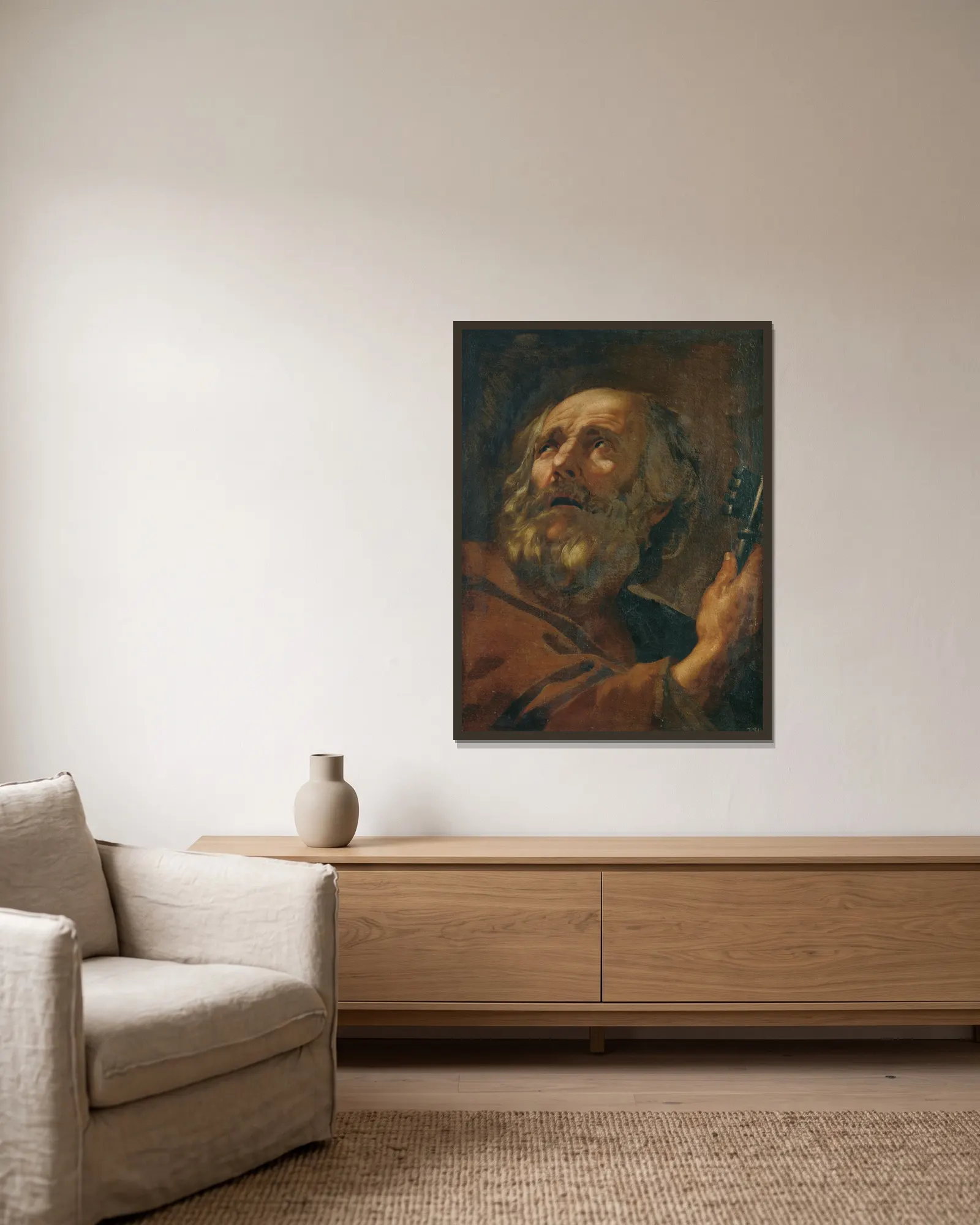 Saint Peter av Simon Vouet inramad på en vägg
