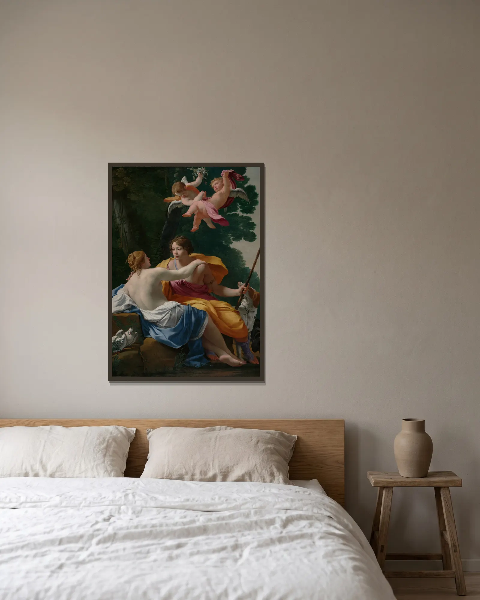 Venus and Adonis av Simon Vouet inramad på en vägg